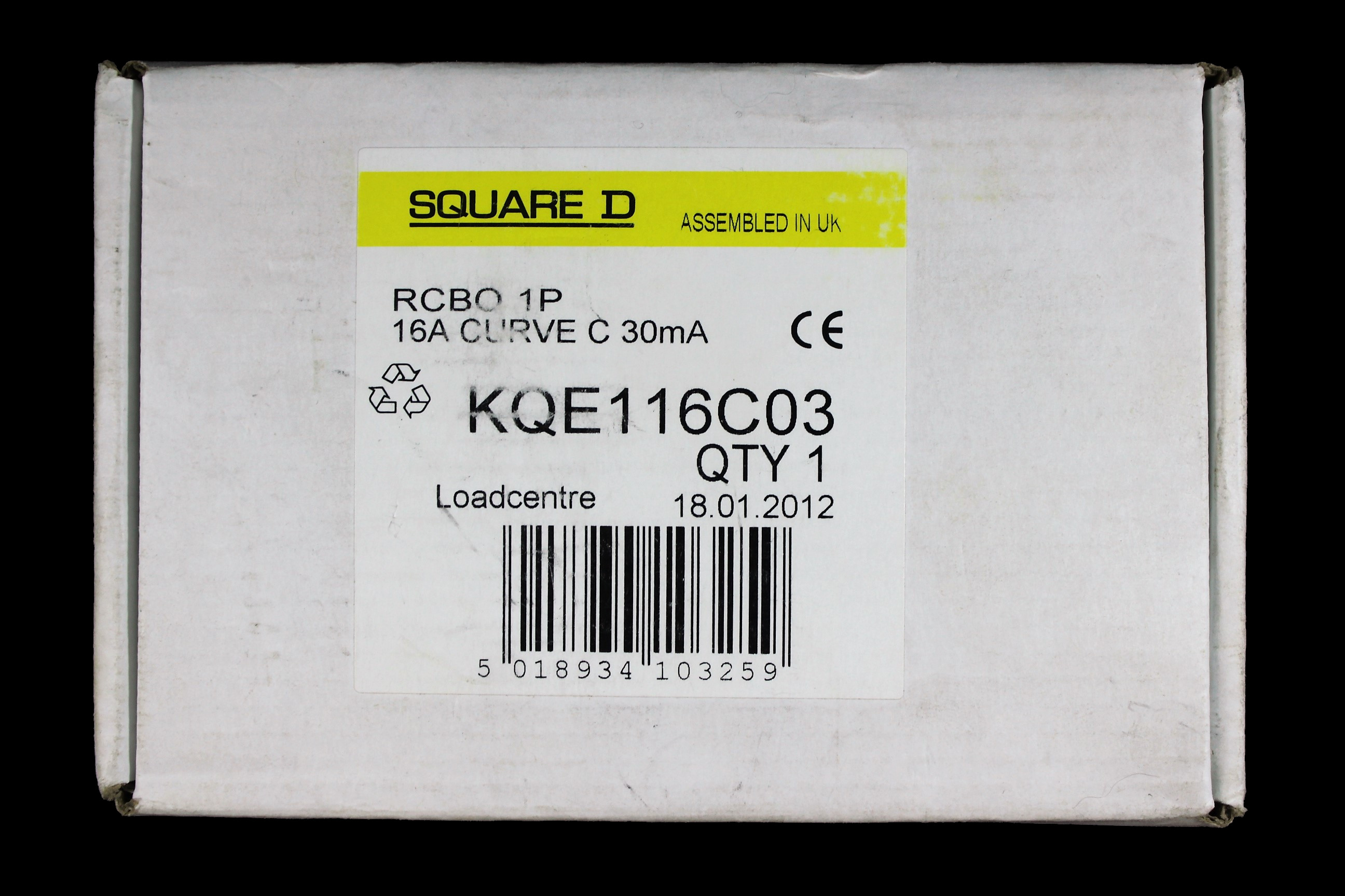 SQUARE D 16 AMP CURVE C 10kA 30mA RCBO TYPE AC KQE 116C03