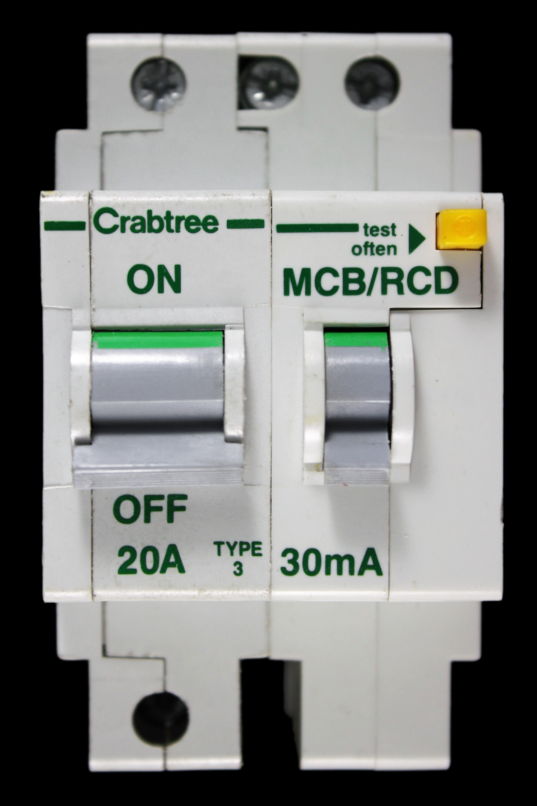 CRABTREE 20 AMP TYPE 3 M9 30mA DOUBLE POLE RCBO RCD MCB POLESTAR