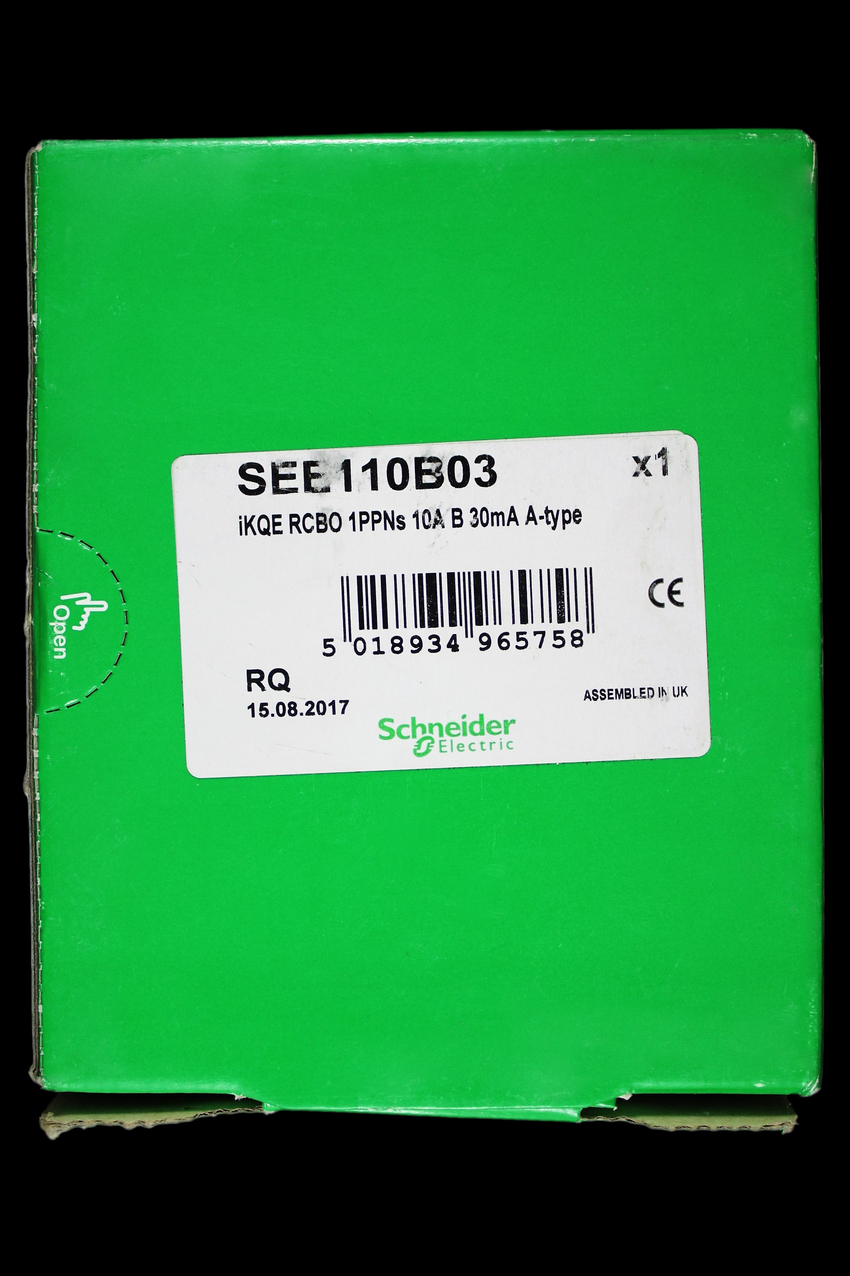 SCHNEIDER 10 AMP CURVE B 10kA 30mA RCBO TYPE A iKQE A9D37810 SEE110B03