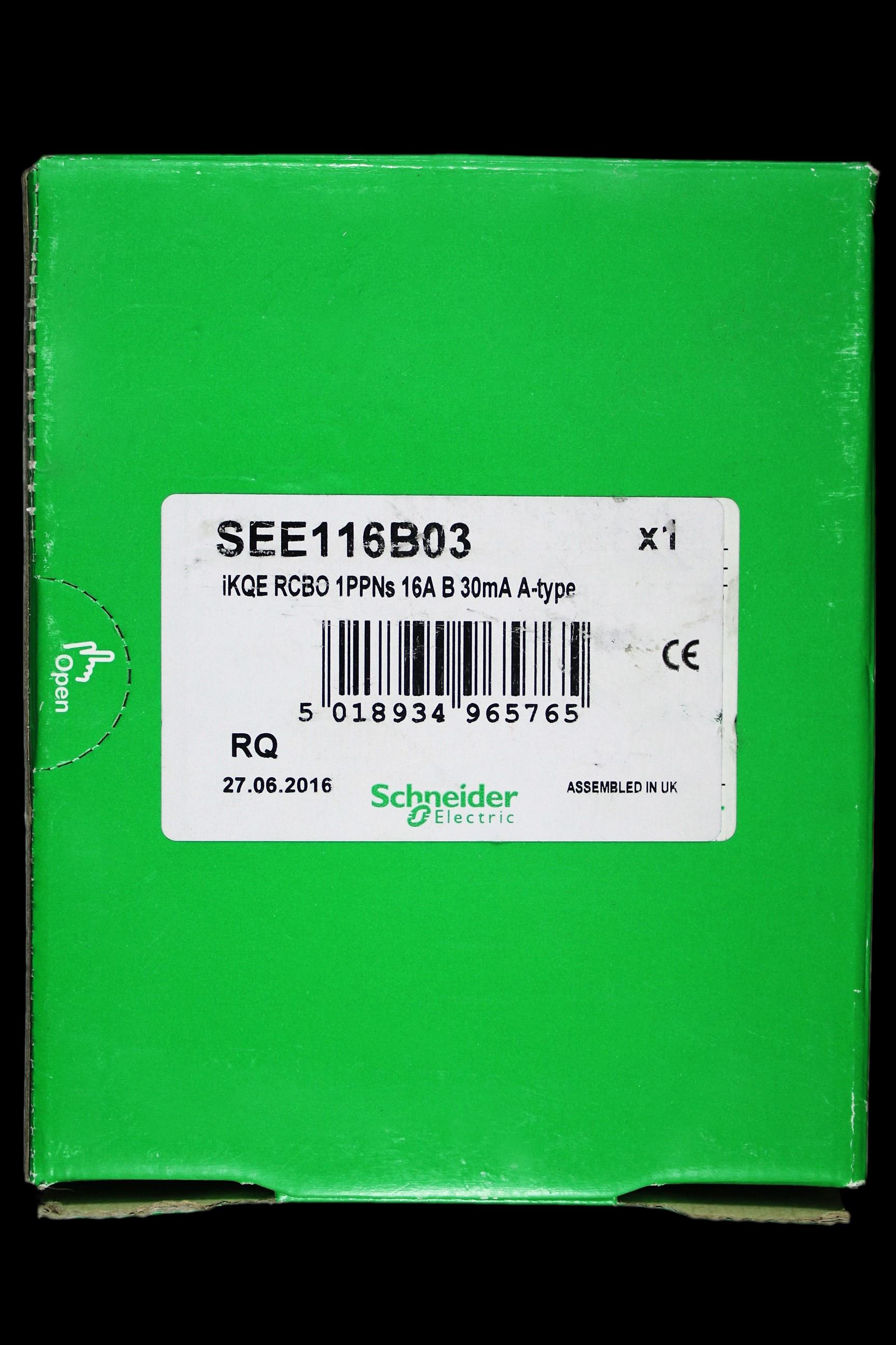 SCHNEIDER 16 AMP CURVE B 10kA 30mA RCBO TYPE A IKQE SEE116B03 A9D37816