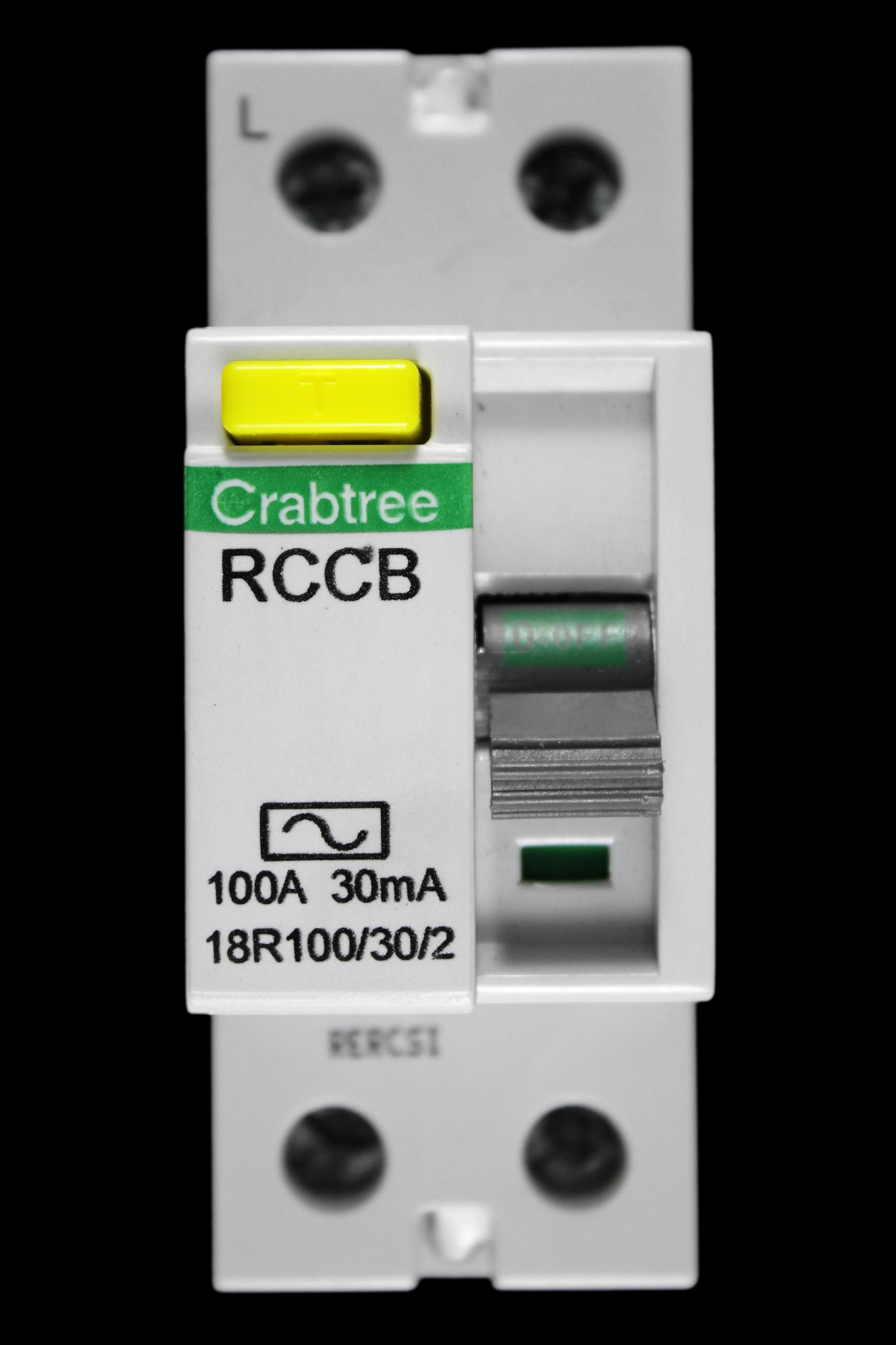 CRABTREE 100 AMP 30mA DOUBLE POLE RCD TYPE AC LOADSTAR 18R100/30/2