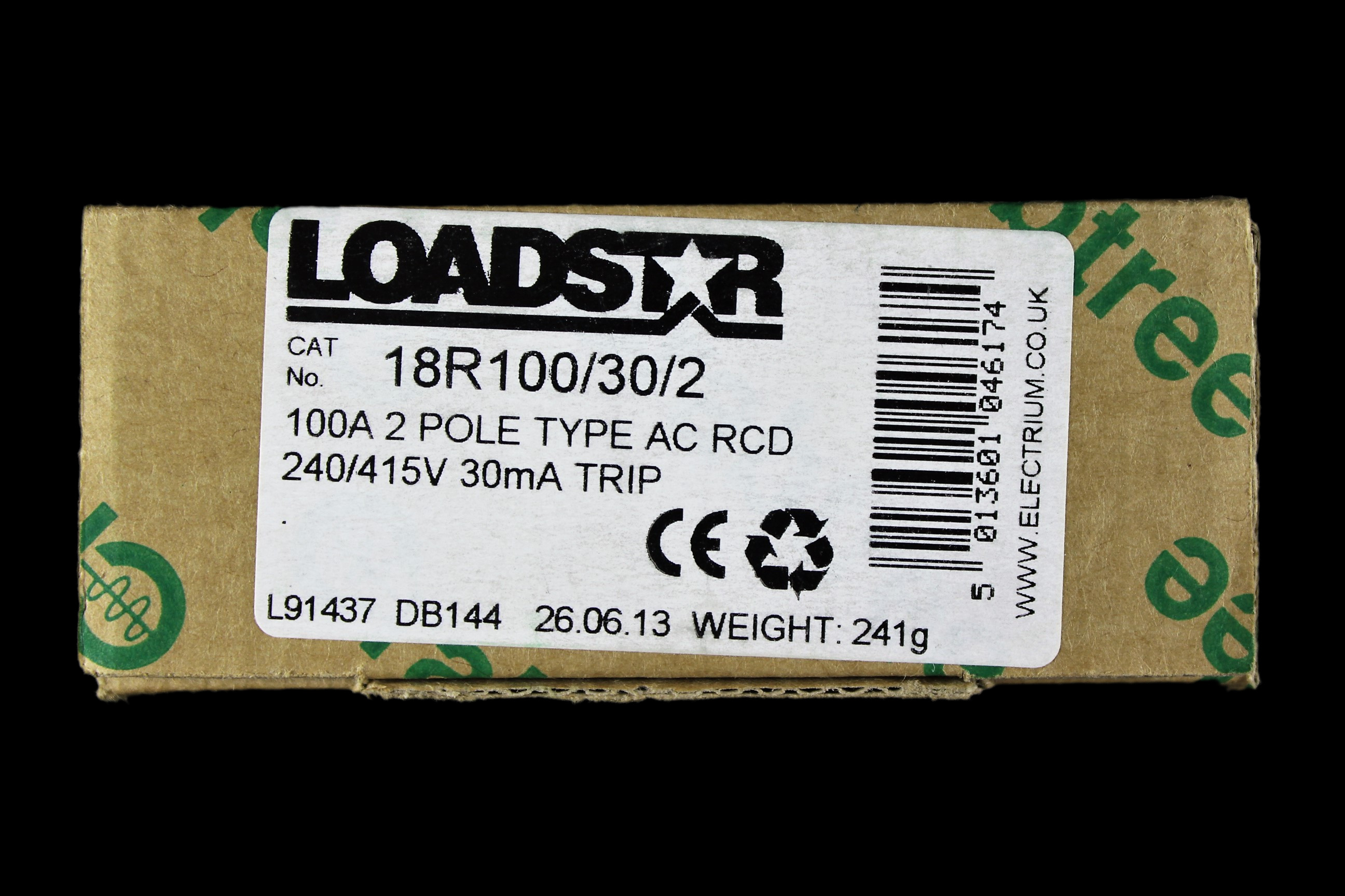 CRABTREE 100 AMP 30mA DOUBLE POLE RCD TYPE AC LOADSTAR 18R100/30/2