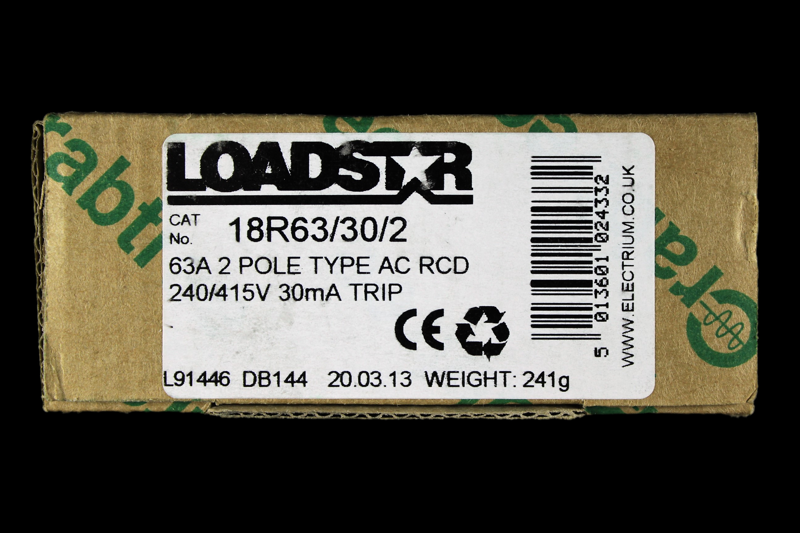 CRABTREE 63 AMP 30mA DOUBLE POLE RCCB RCD LOADSTAR 18R63/30/2 New ...