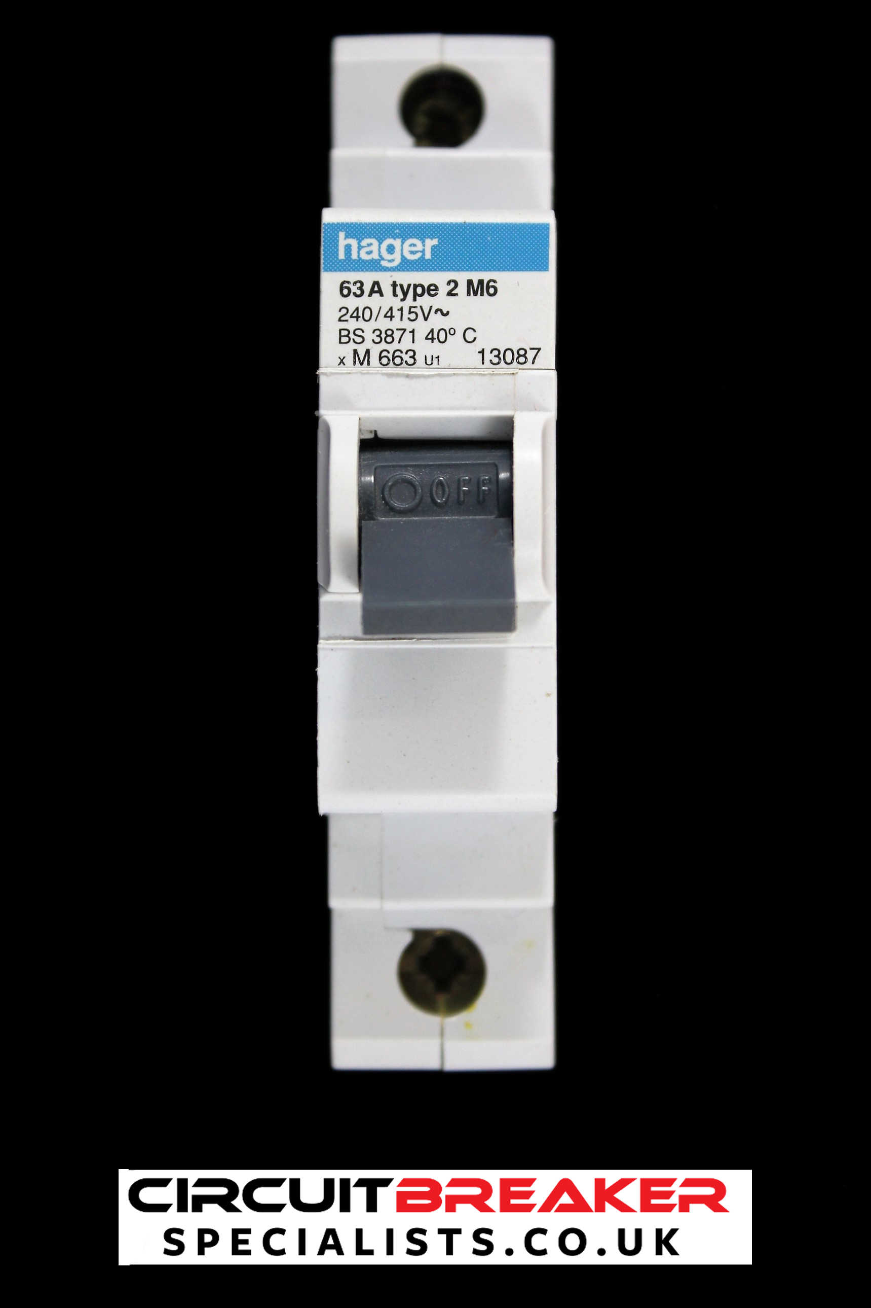 HAGER 63 AMP TYPE 2 M6 MCB CIRCUIT BREAKER M663 U1 13087