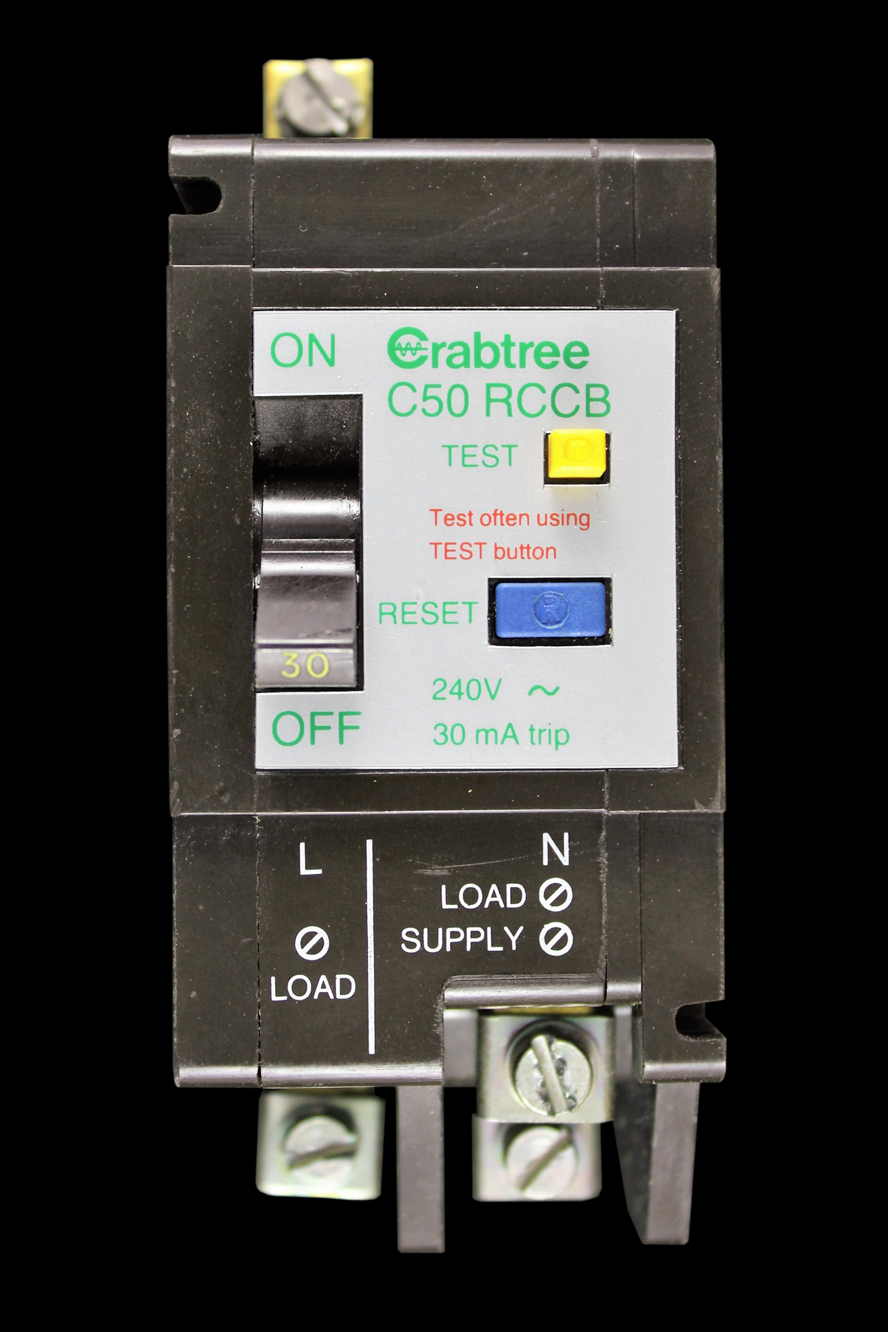CRABTREE 30 AMP TYPE 2 M4.5 30mA DOUBLE POLE RCCB RCBO C-50 C50