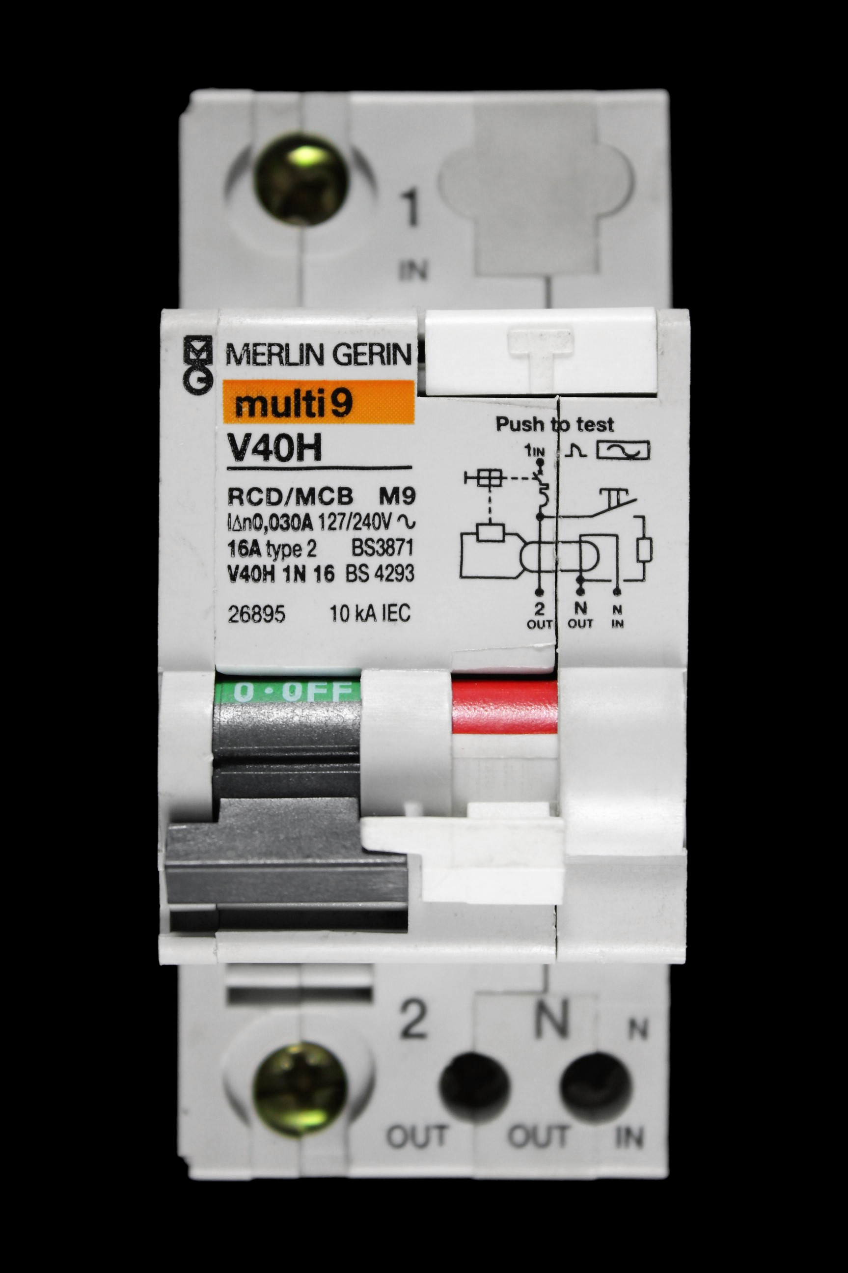 MERLIN GERIN 16 AMP TYPE 2 M9 30mA DOUBLE POLE RCBO TYPE AC V40H 26895