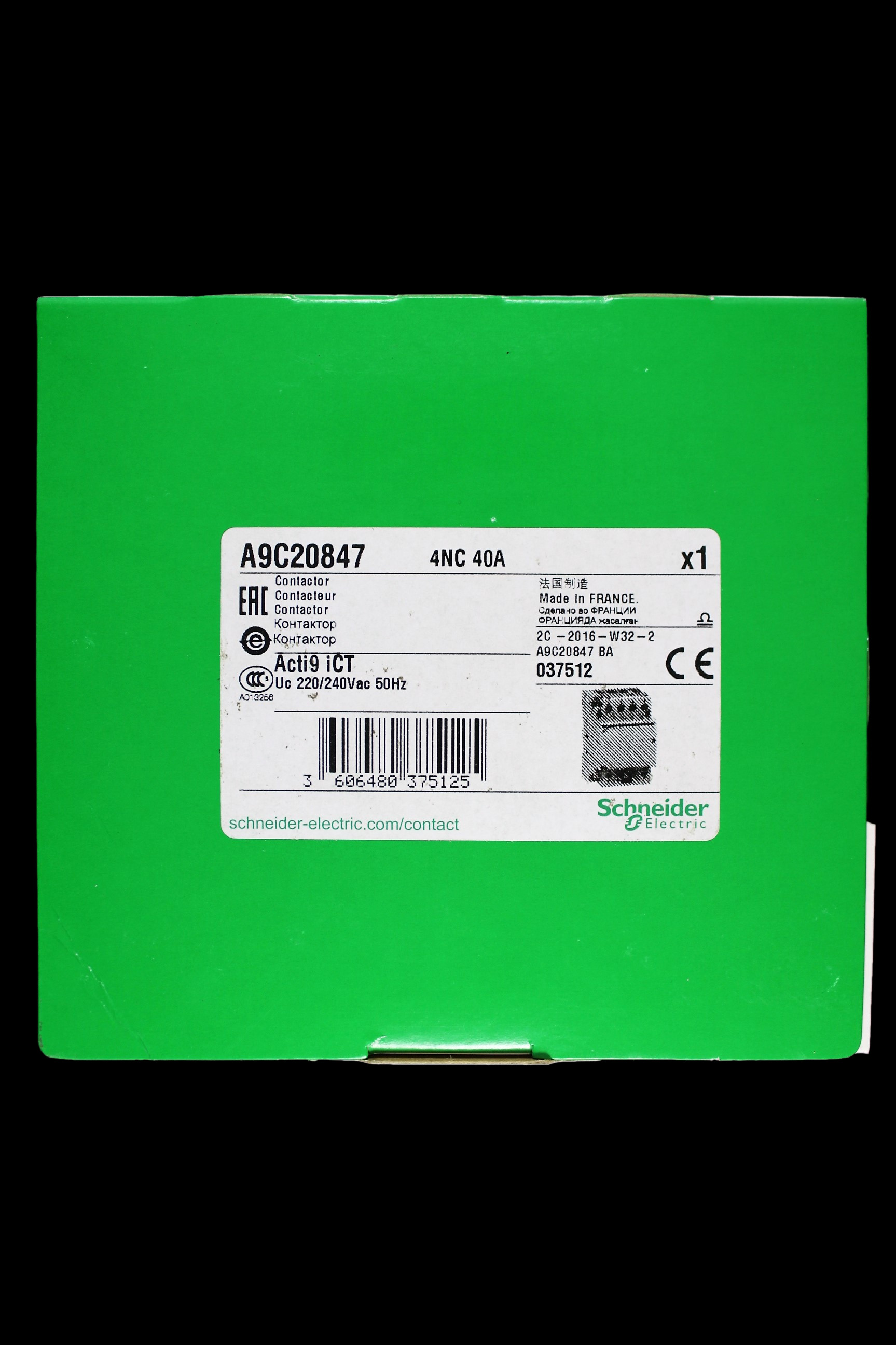 SCHNEIDER 40 NC CONTACTOR FOUR POLE 220/240V COIL ICT A9C20847 ACTI9