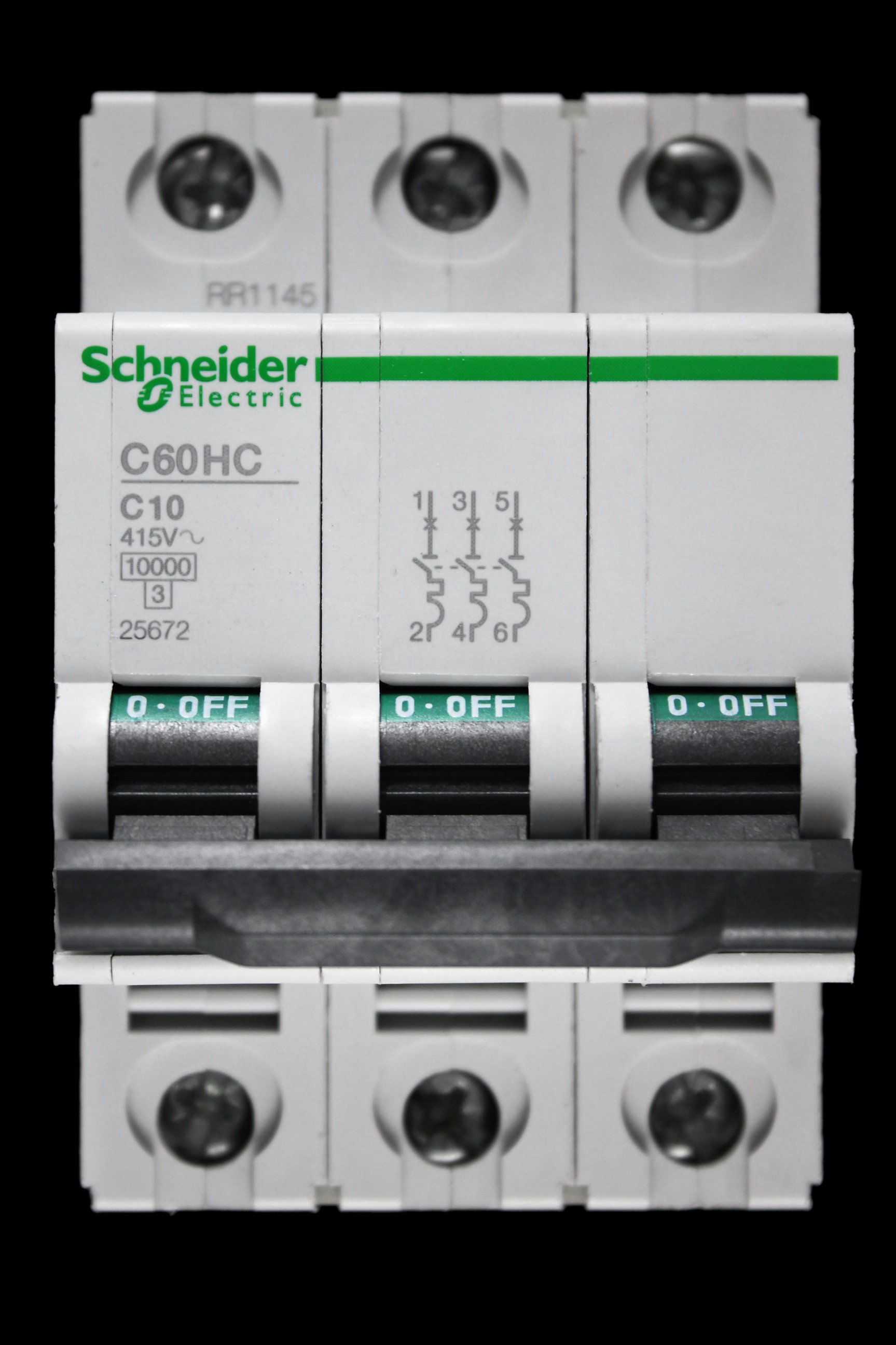 SCHNEIDER 10 AMP CURVE C 10kA TRIPLE POLE MCB CIRCUIT BREAKER 25672 C60HC