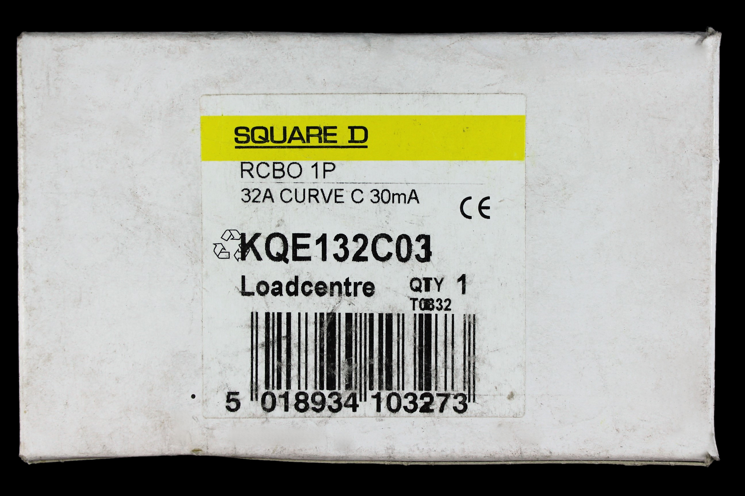 SQUARE D 32 AMP CURVE C 10kA 30mA RCBO TYPE AC KQE 132C03