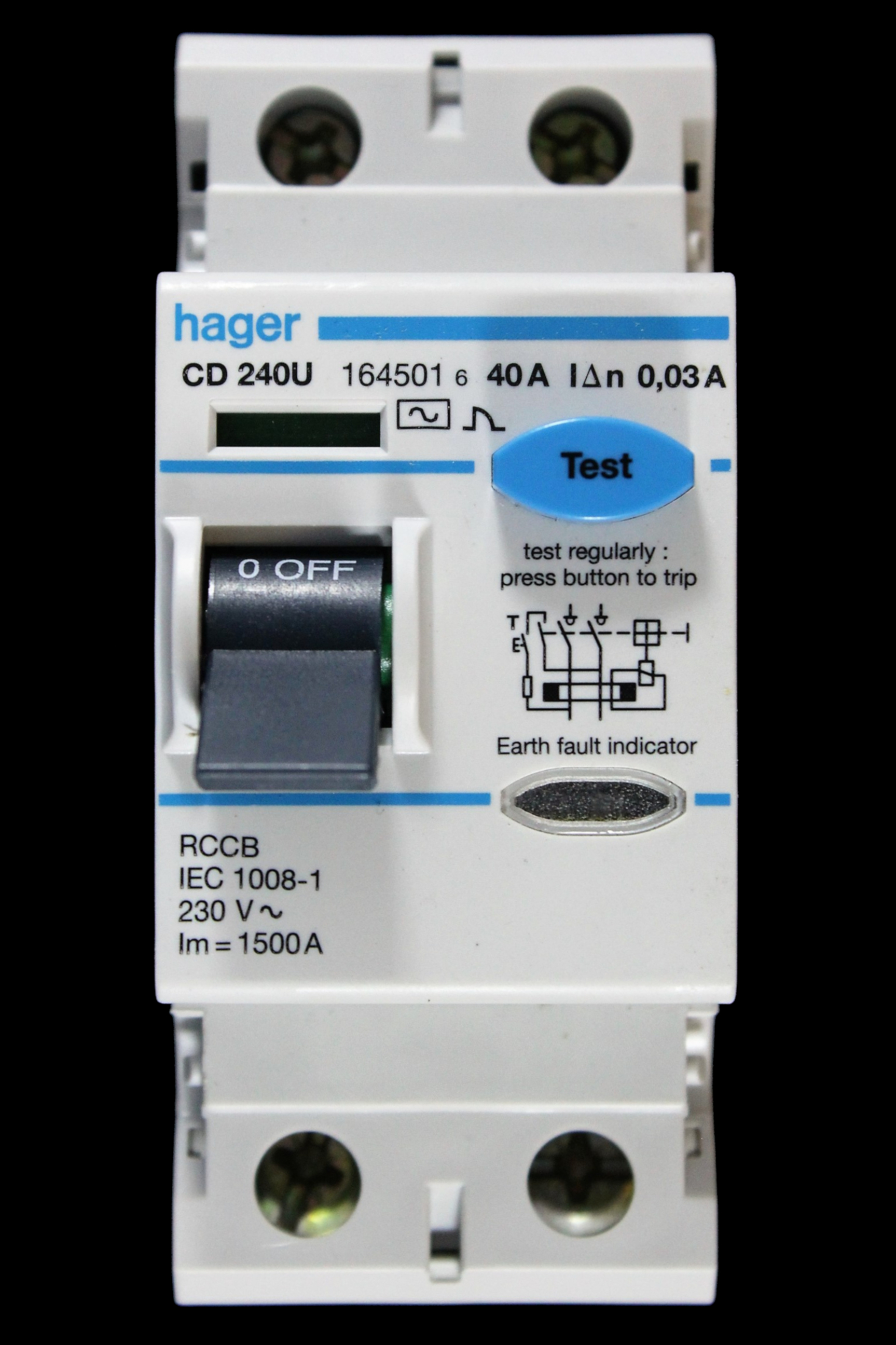 HAGER 40 AMP 30mA DOUBLE POLE RCCB RCD TYPE AC CD 240U 164501