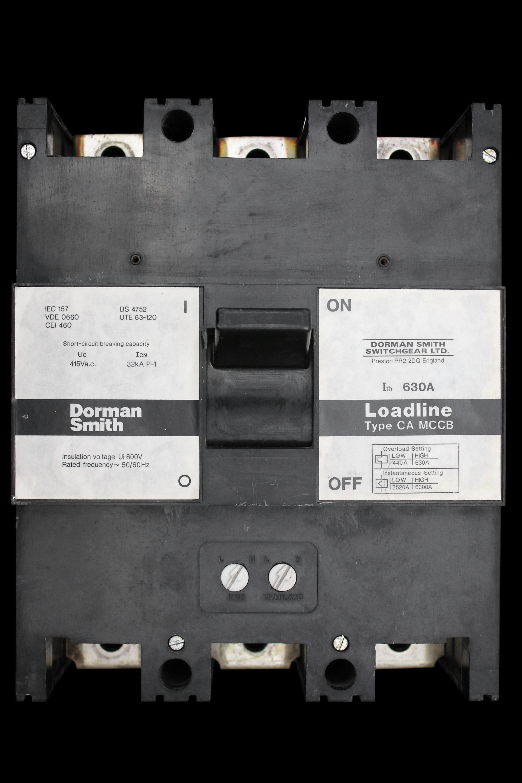 DORMAN SMITH 630 AMP 32kA TRIPLE POLE MCCB LOADLINE TYPE CA