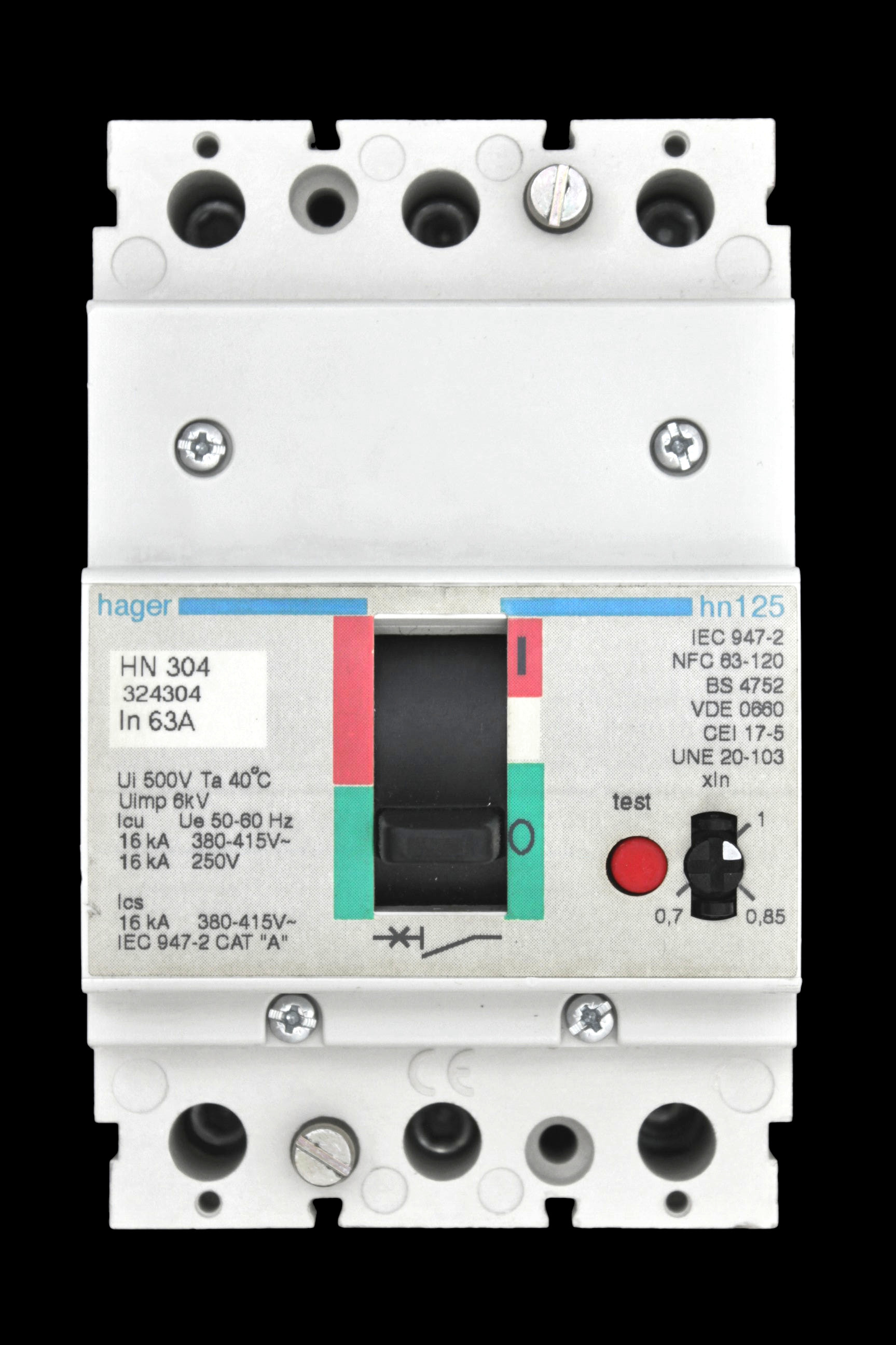 HAGER 63 AMP 16kA TRIPLE POLE MCCB HN304 324304 HN125
