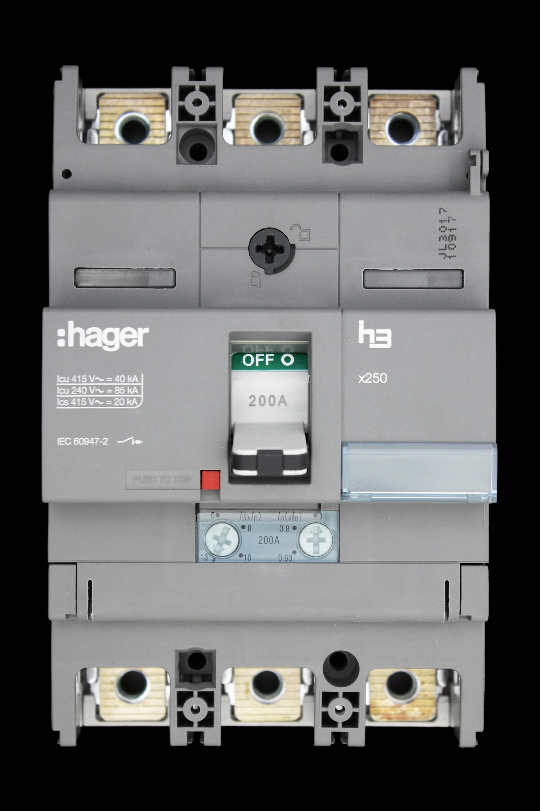 HAGER 200 AMP 40kA TRIPLE POLE MCCB HNB200H X250 334776