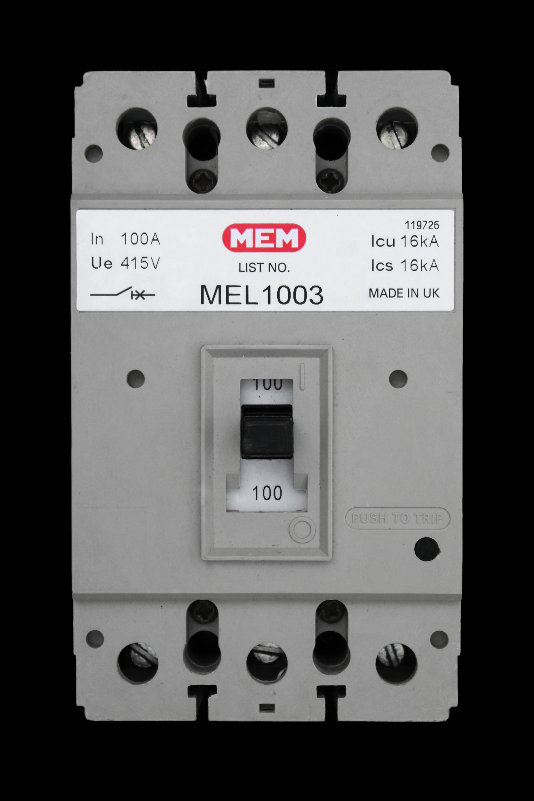 MEM 100 AMP 16kA TRIPLE POLE MCCB MEL1003