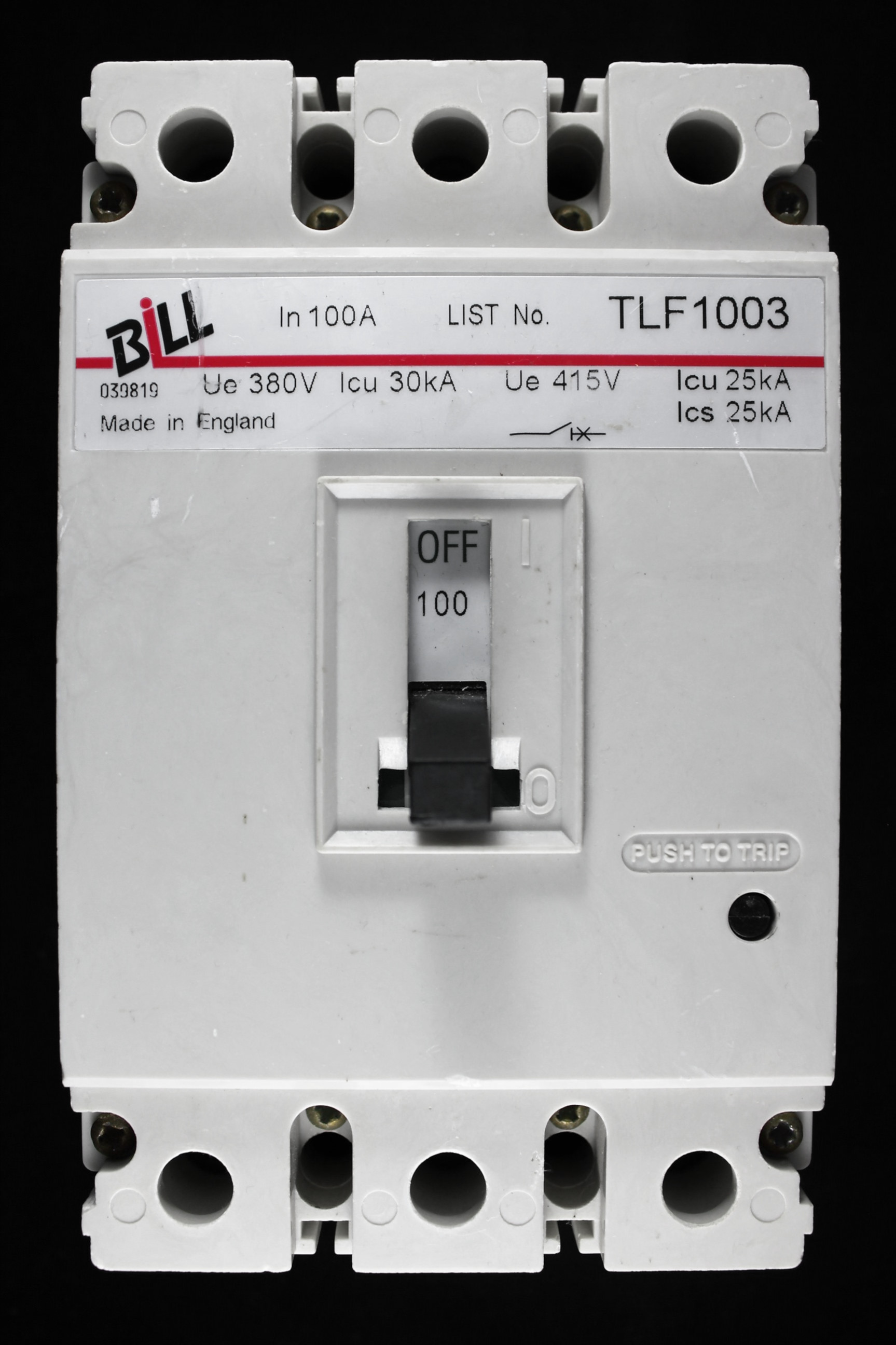 BILL 100 AMP 25kA TRIPLE POLE MCCB TLF1003