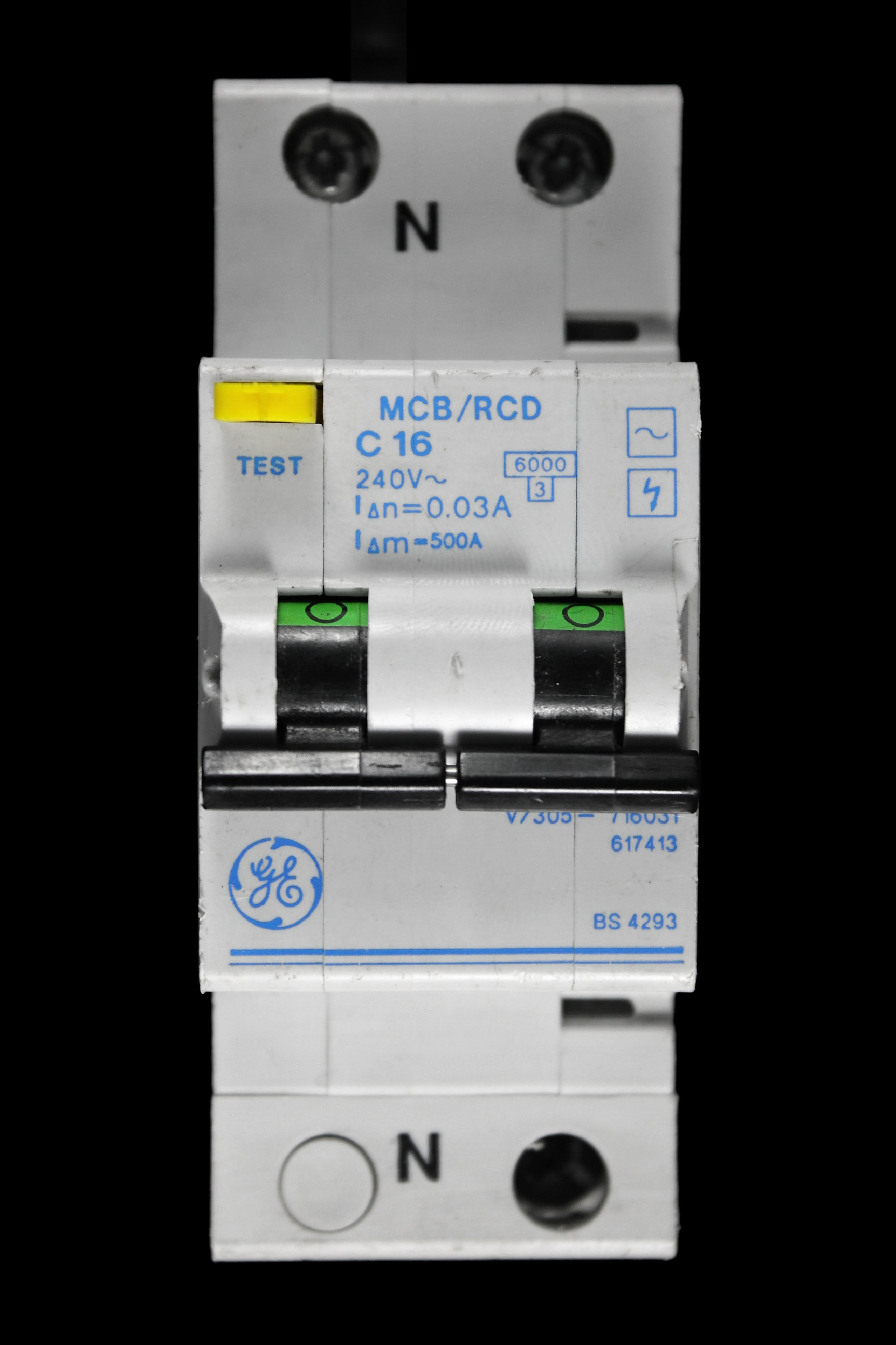 GENERAL ELECTRIC 16 AMP CURVE C 6kA 30mA DOUBLE POLE RCBO TYPE AC 617413