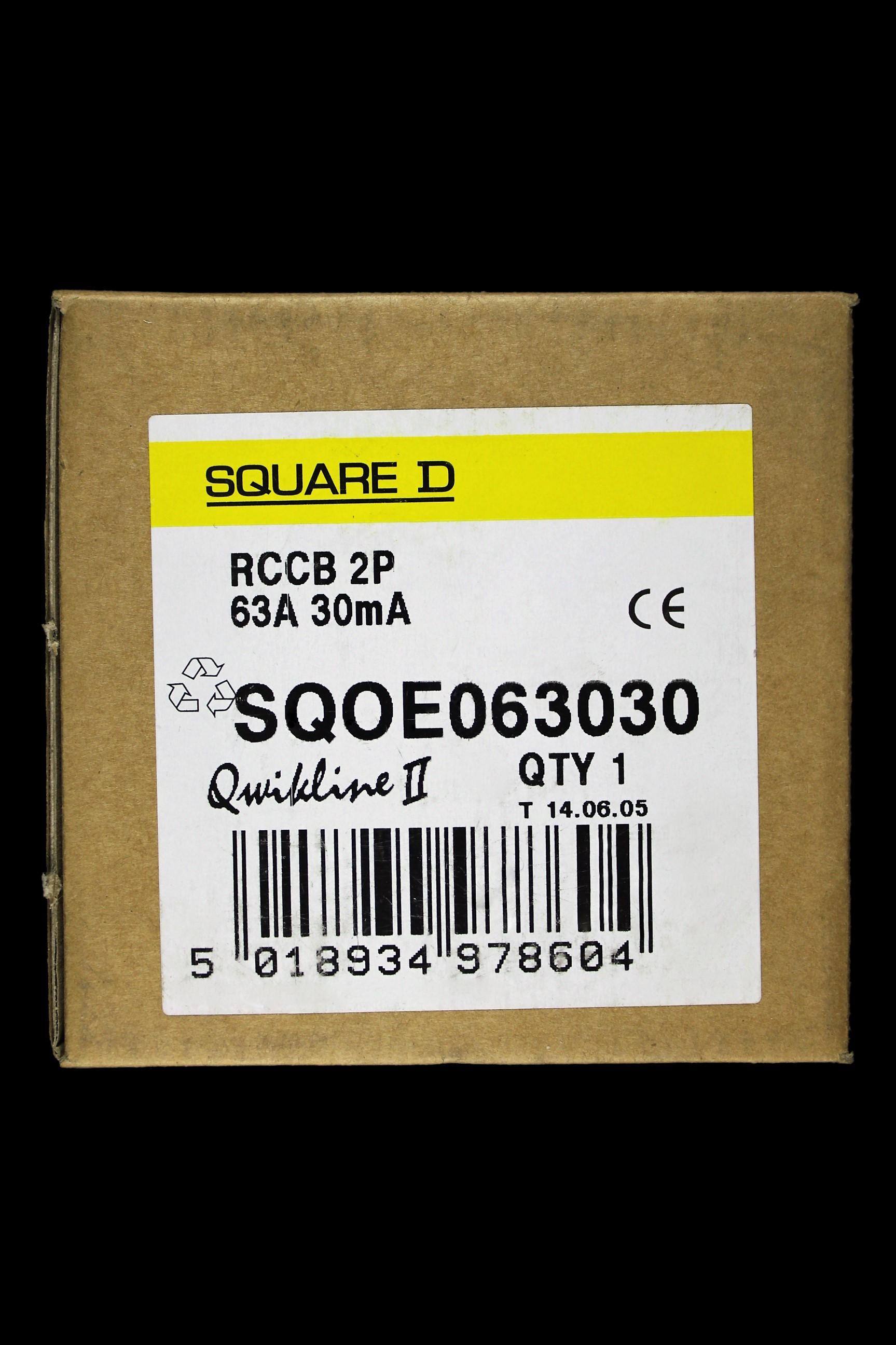 SQUARE D 63 AMP 30mA DOUBLE POLE RCCB RCD TYPE AC SQOE 063030