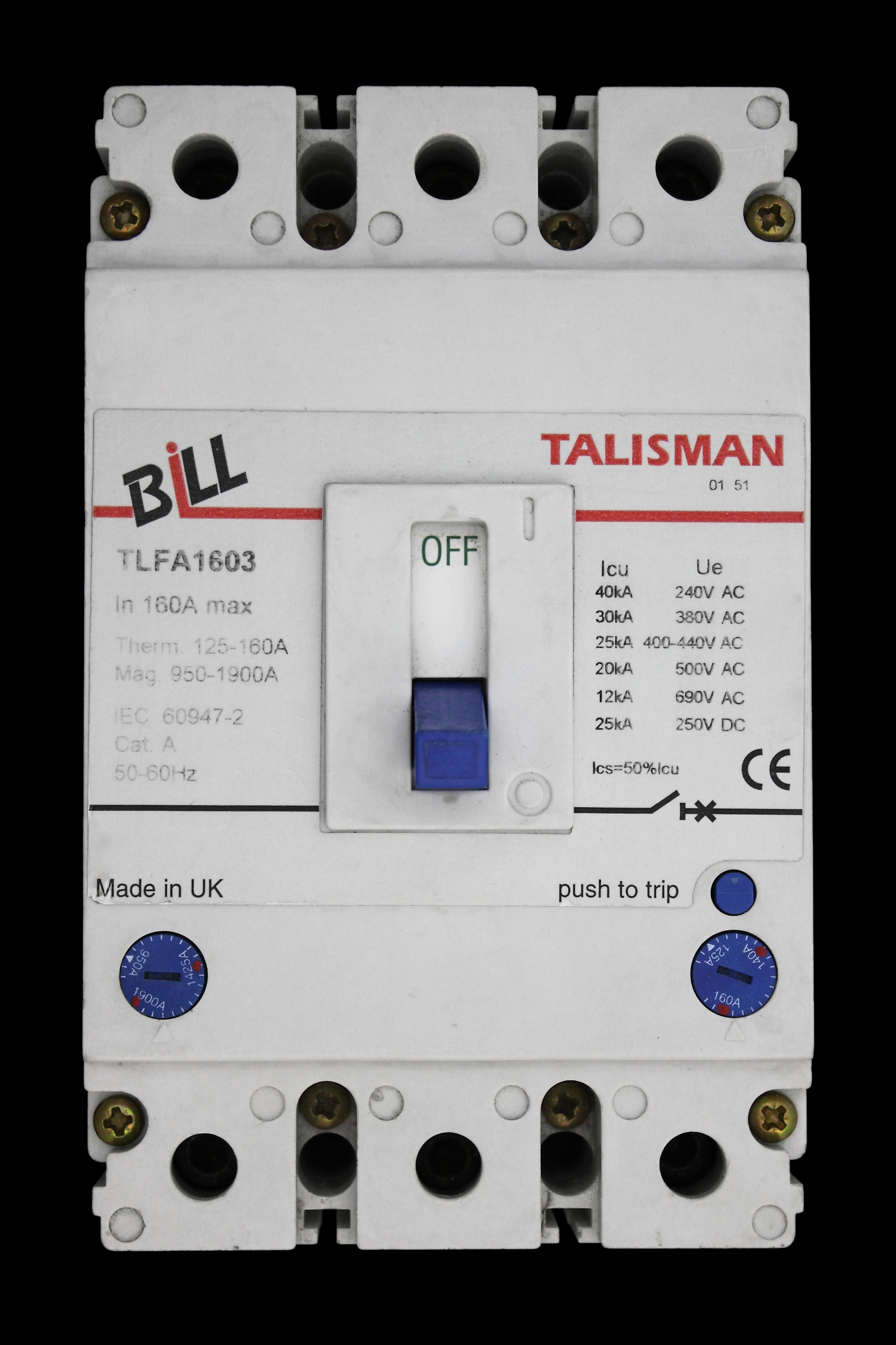 BILL 160 AMP 25kA TRIPLE POLE MCCB TLFA1603
