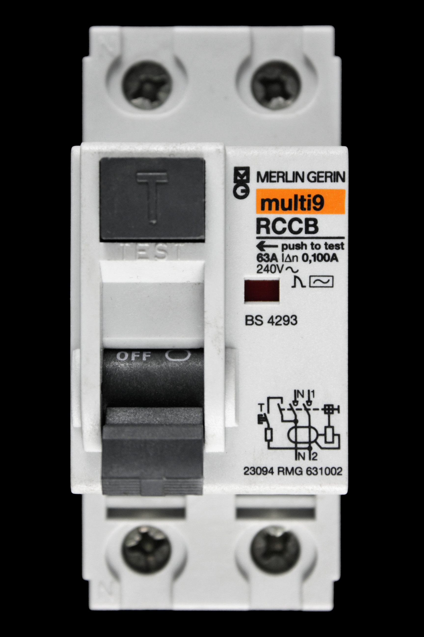 MERLIN GERIN 63 AMP 100mA DOUBLE POLE RCCB RCD 23094 RMG 631002 MULTI9