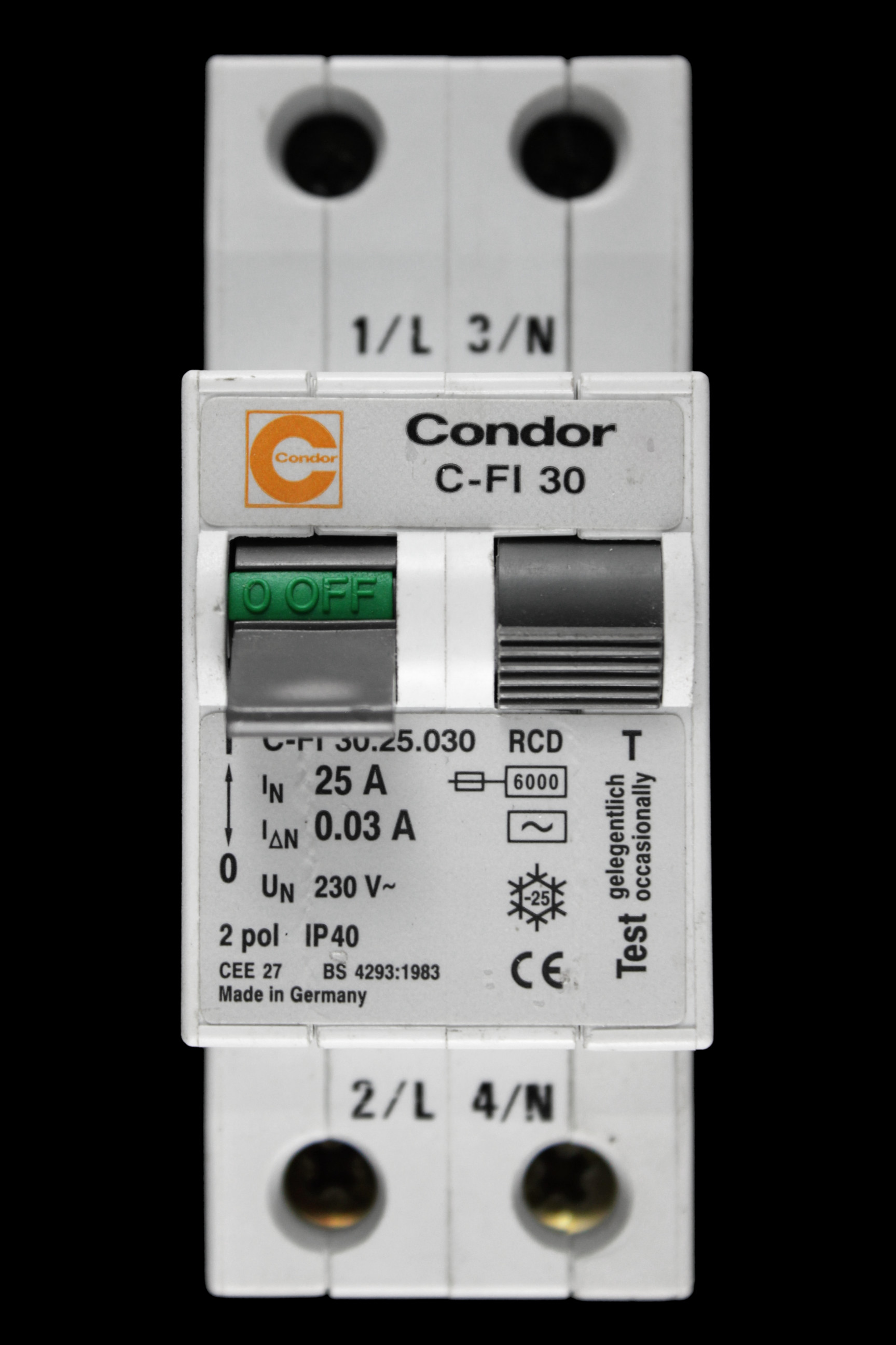 CONDOR 25 AMP 30mA DOUBLE POLE RCCB RCD TYPE AC C-FI 30.25.030