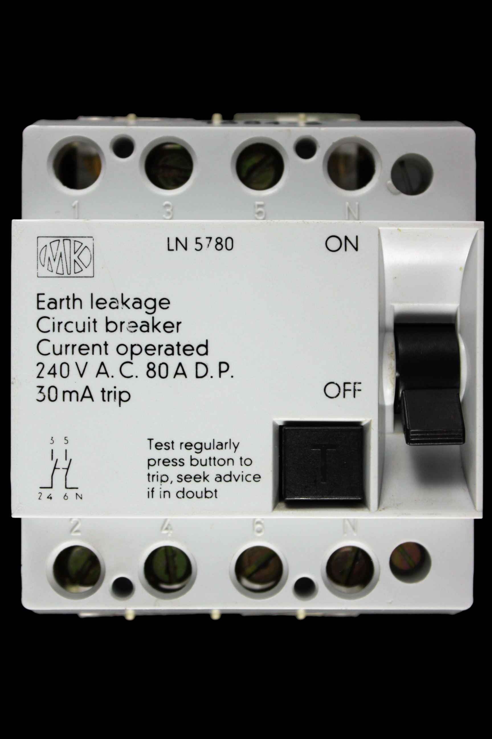 MK 80 AMP 30mA DOUBLE POLE ELCB LN 5780