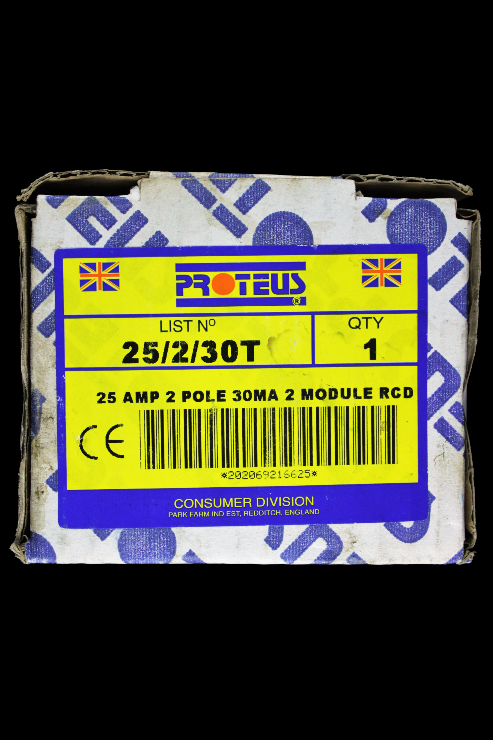 PROTEUS 25 AMP 30mA DOUBLE POLE RCD TYPE AC 25/2/30T