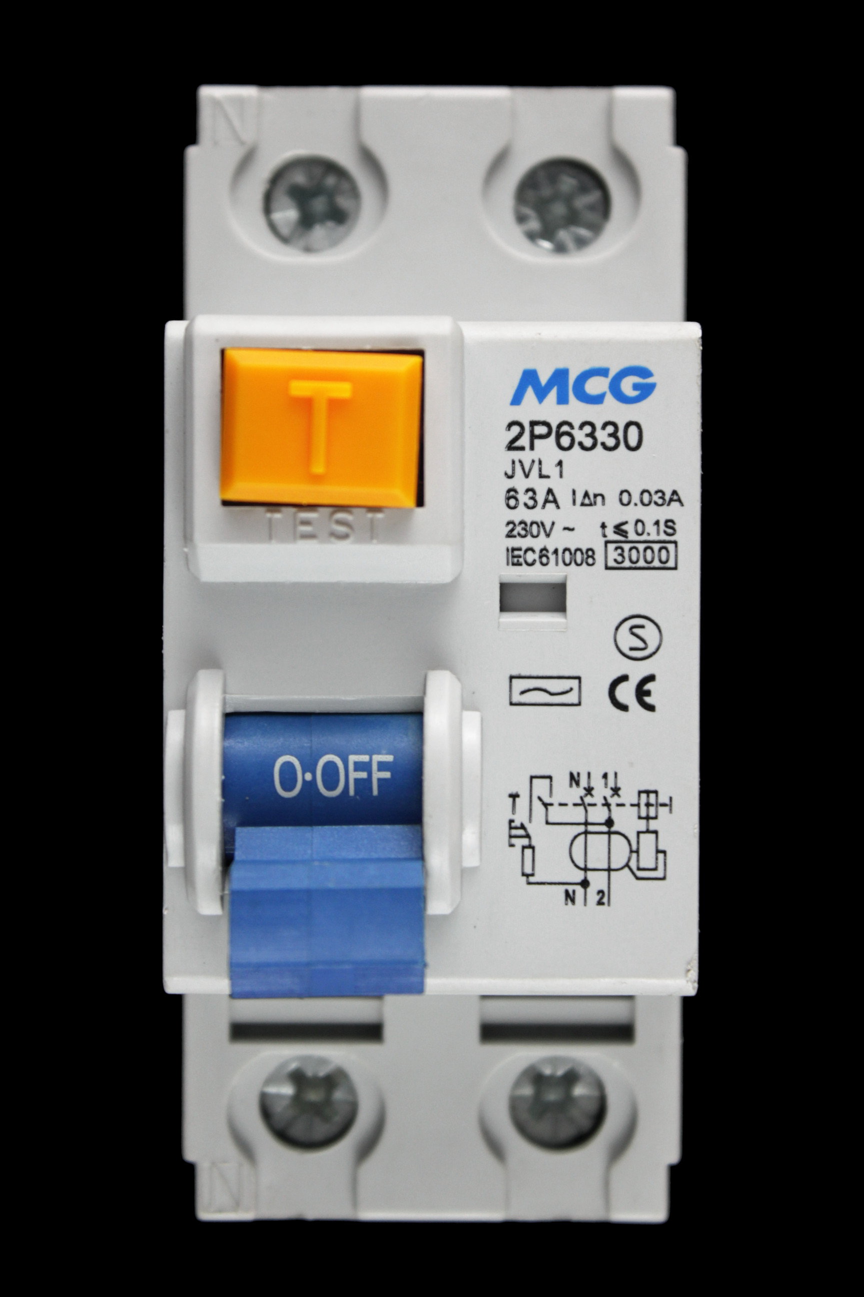 MCG 63 AMP 3kA 30mA DOUBLE POLE RCCB RCD JVL1 2P6330