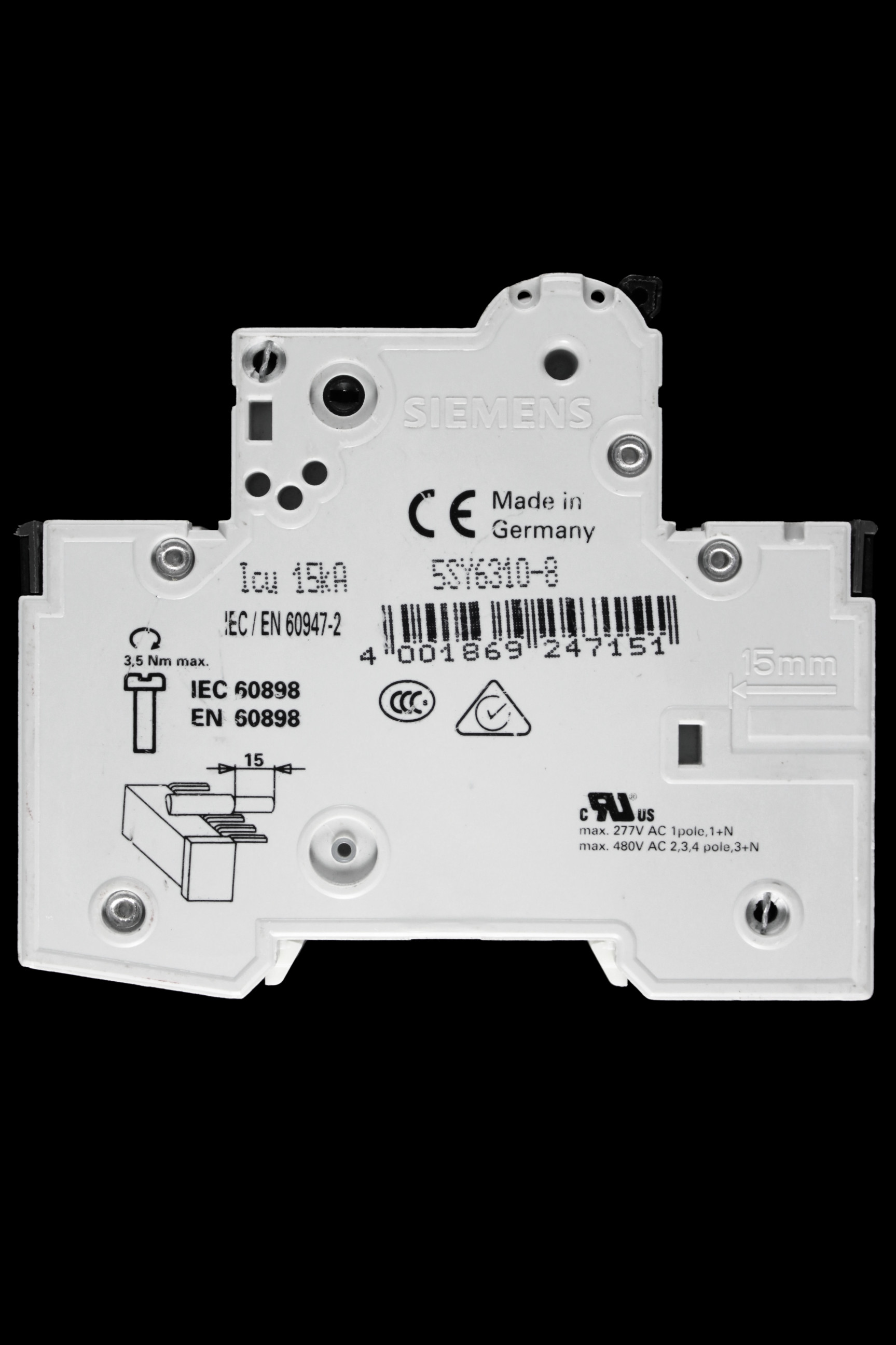 SIEMENS 10 AMP CURVE D 6kA TRIPLE POLE MCB CIRCUIT BREAKER 5SY6310-8 5SY63