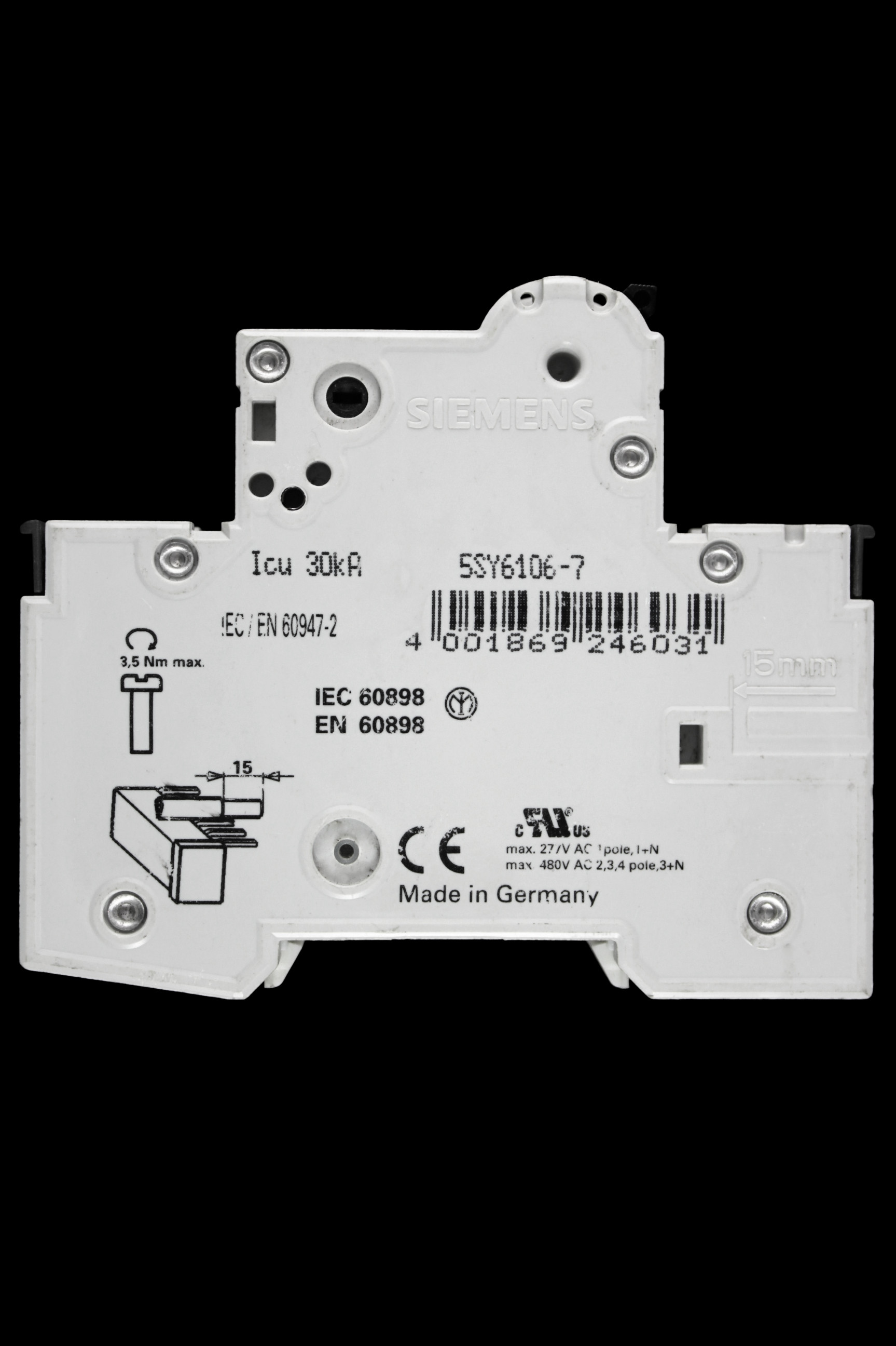 SIEMENS 6 AMP CURVE C 6kA MCB CIRCUIT BREAKER 5SY6106-7 5SY61
