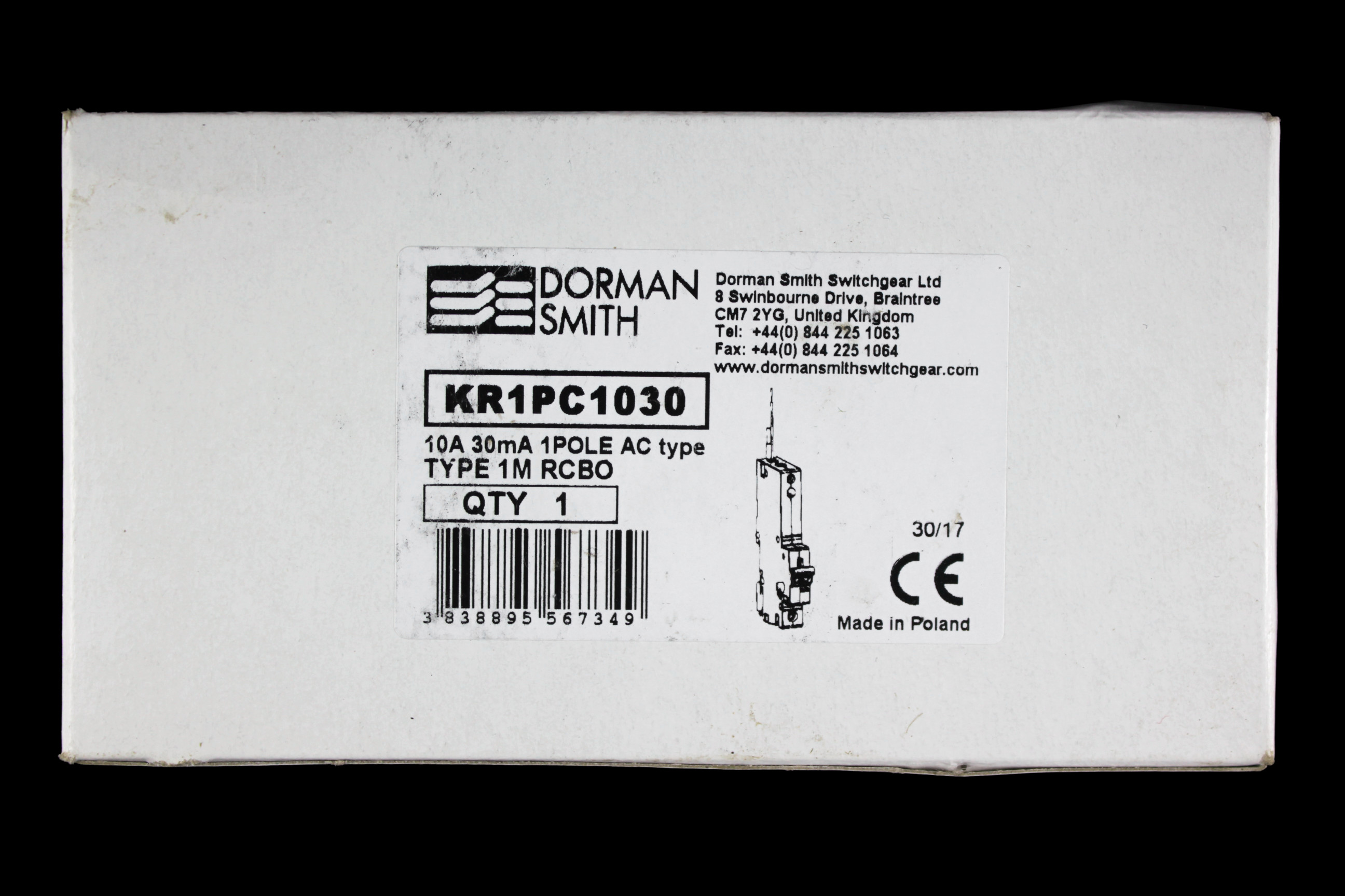 DORMAN SMITH 10 AMP CURVE C 10kA 30mA RCBO TYPE AC KR1PC1030