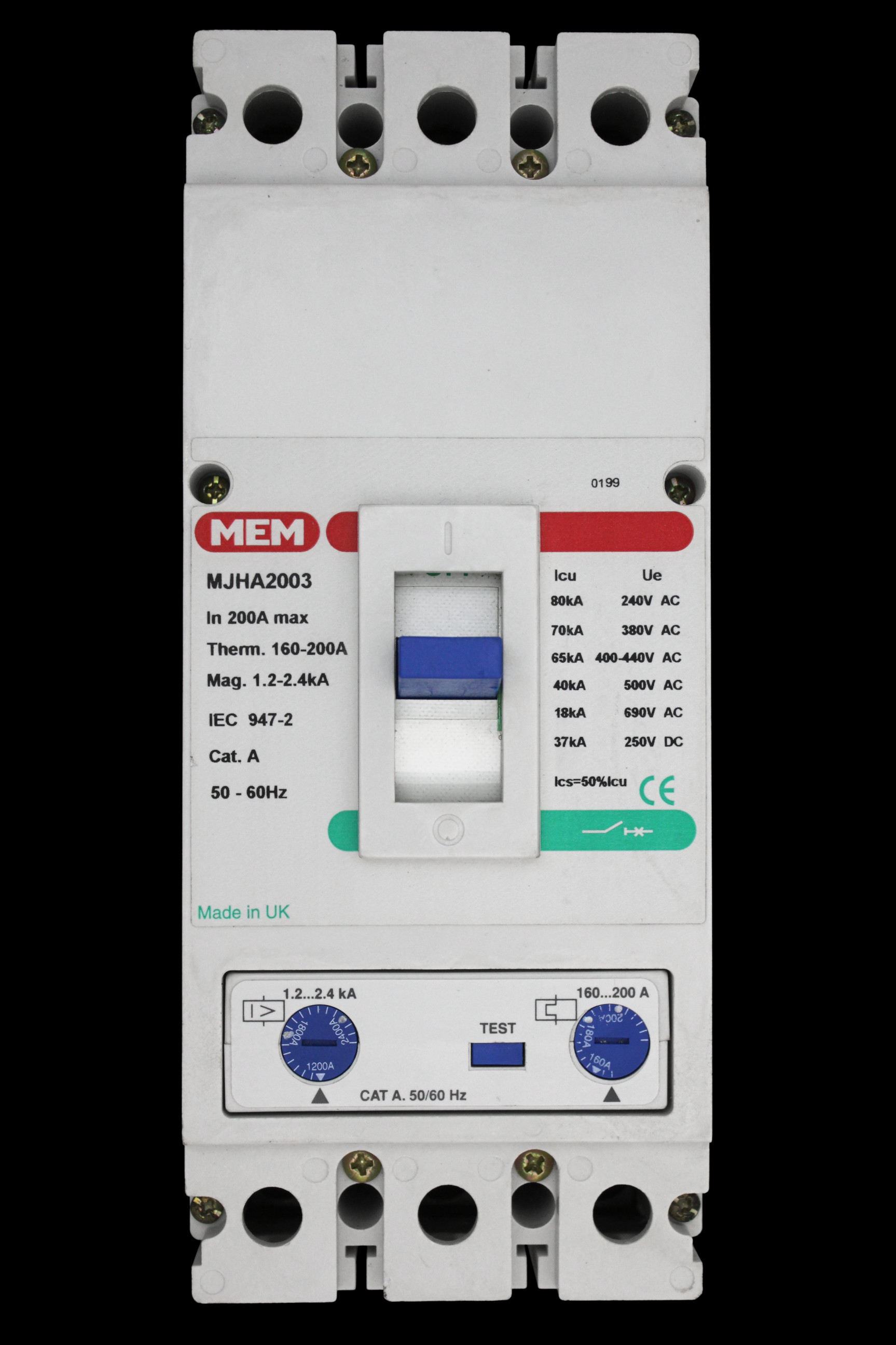 MEM 200 AMP 65kA TRIPLE POLE MCCB MJHA2003