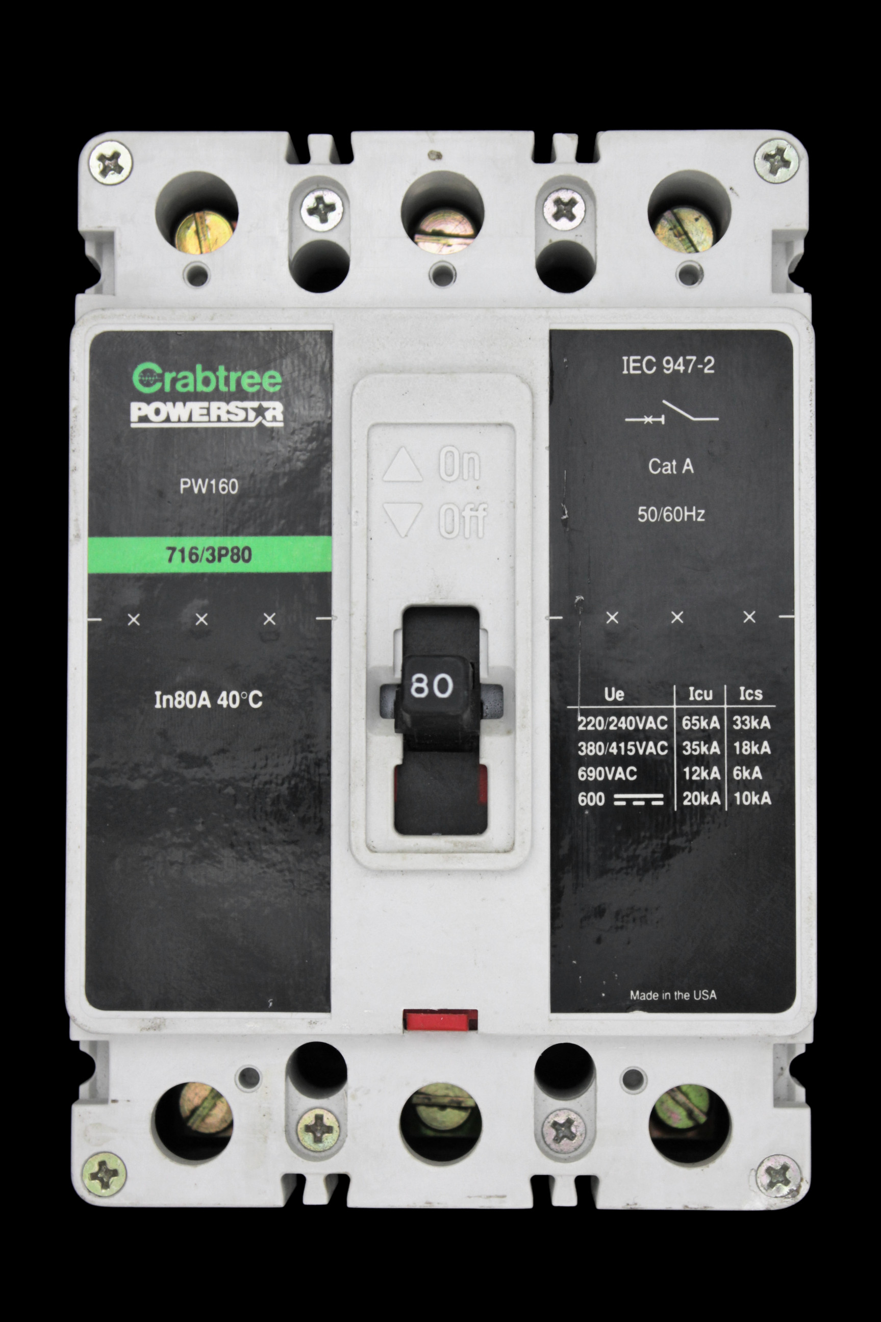CRABTREE 80 AMP 18kA TRIPLE POLE MCCB POWERSTAR PW160 716/3P80
