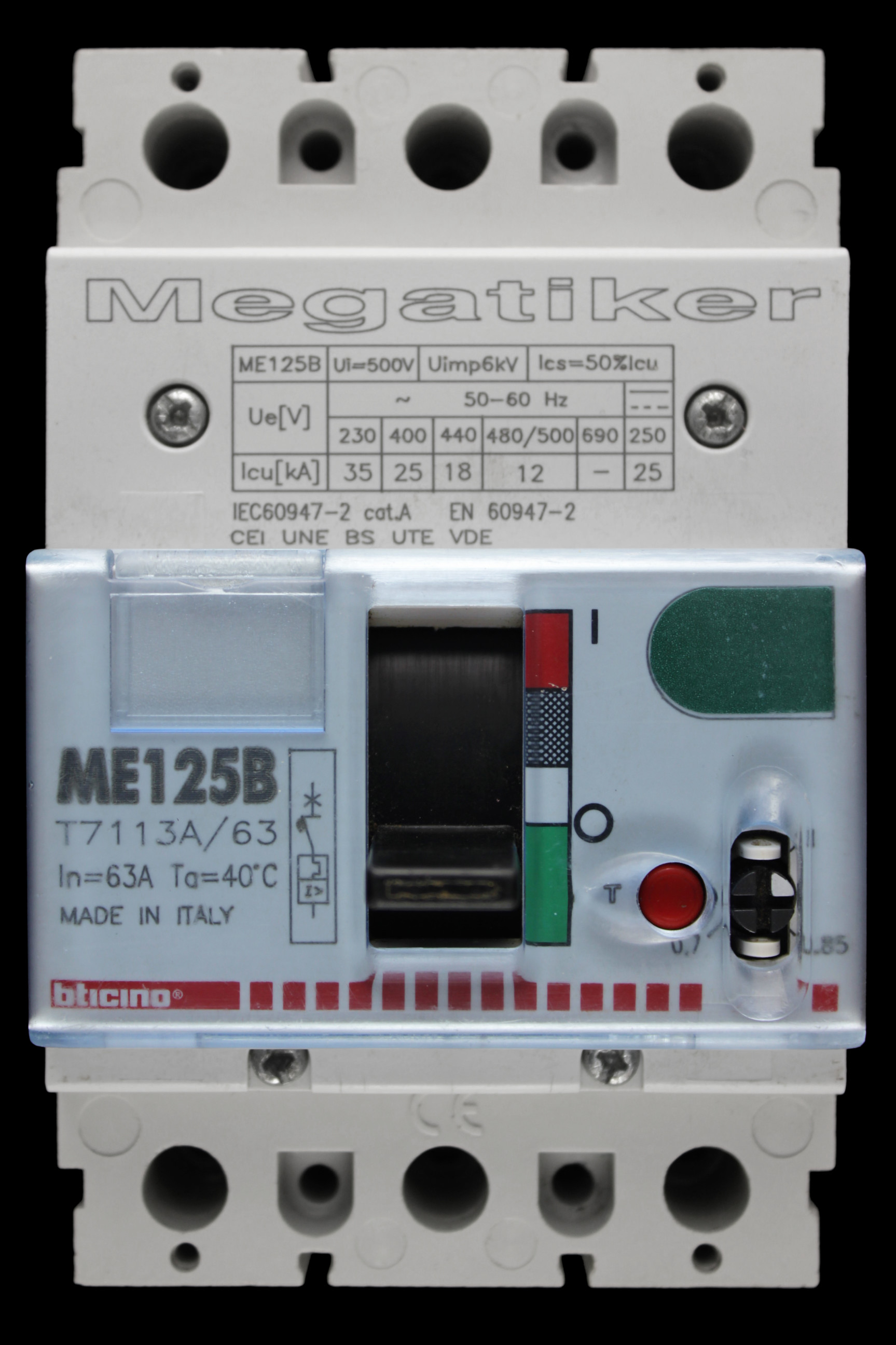 BTICINO 63 AMP 25kA TRIPLE POLE MCCB MEGATIKER ME125B T7113A/63 HN304