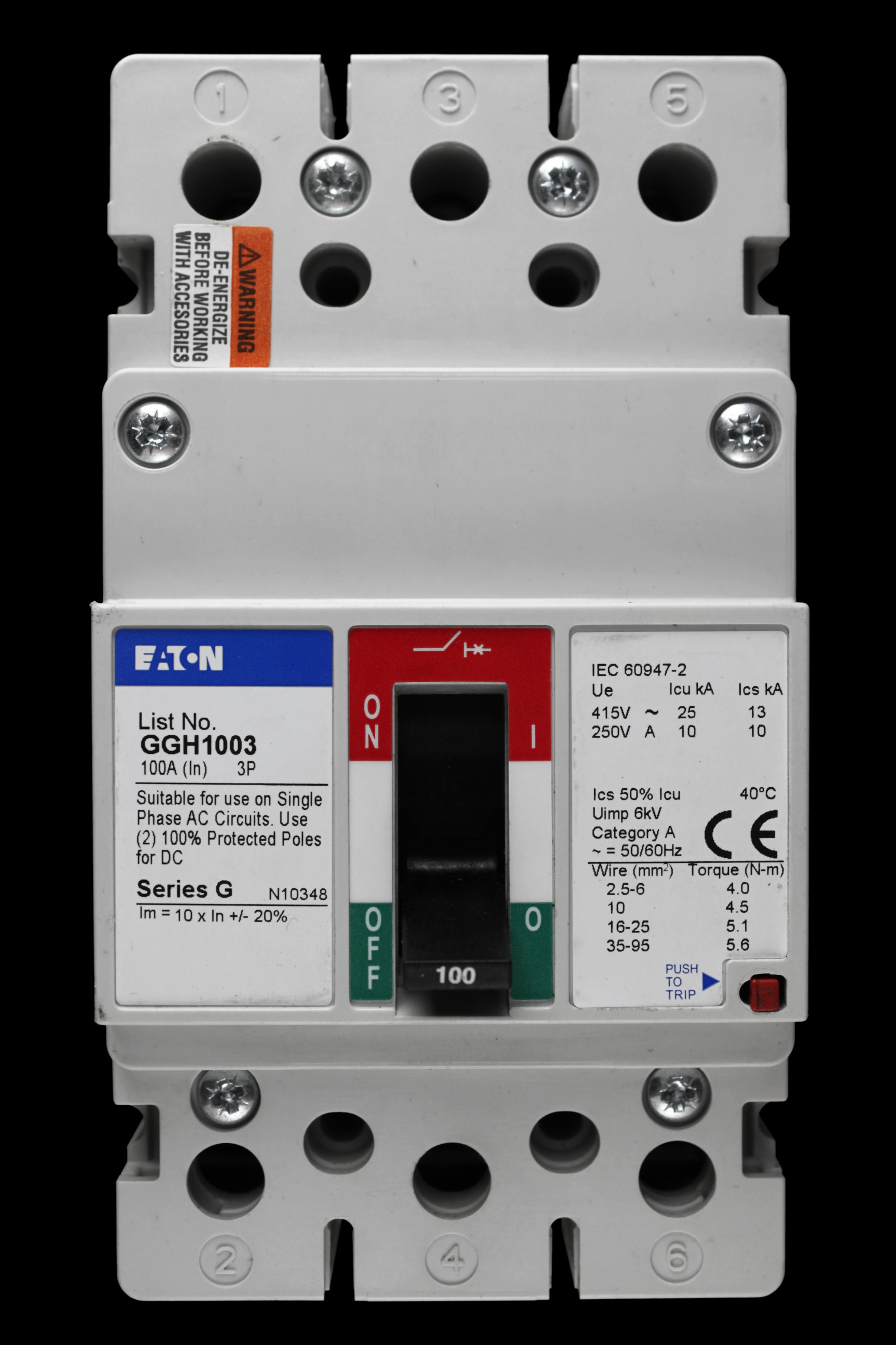 EATON 100 AMP 25kA TRIPLE POLE MCCB GGH1003
