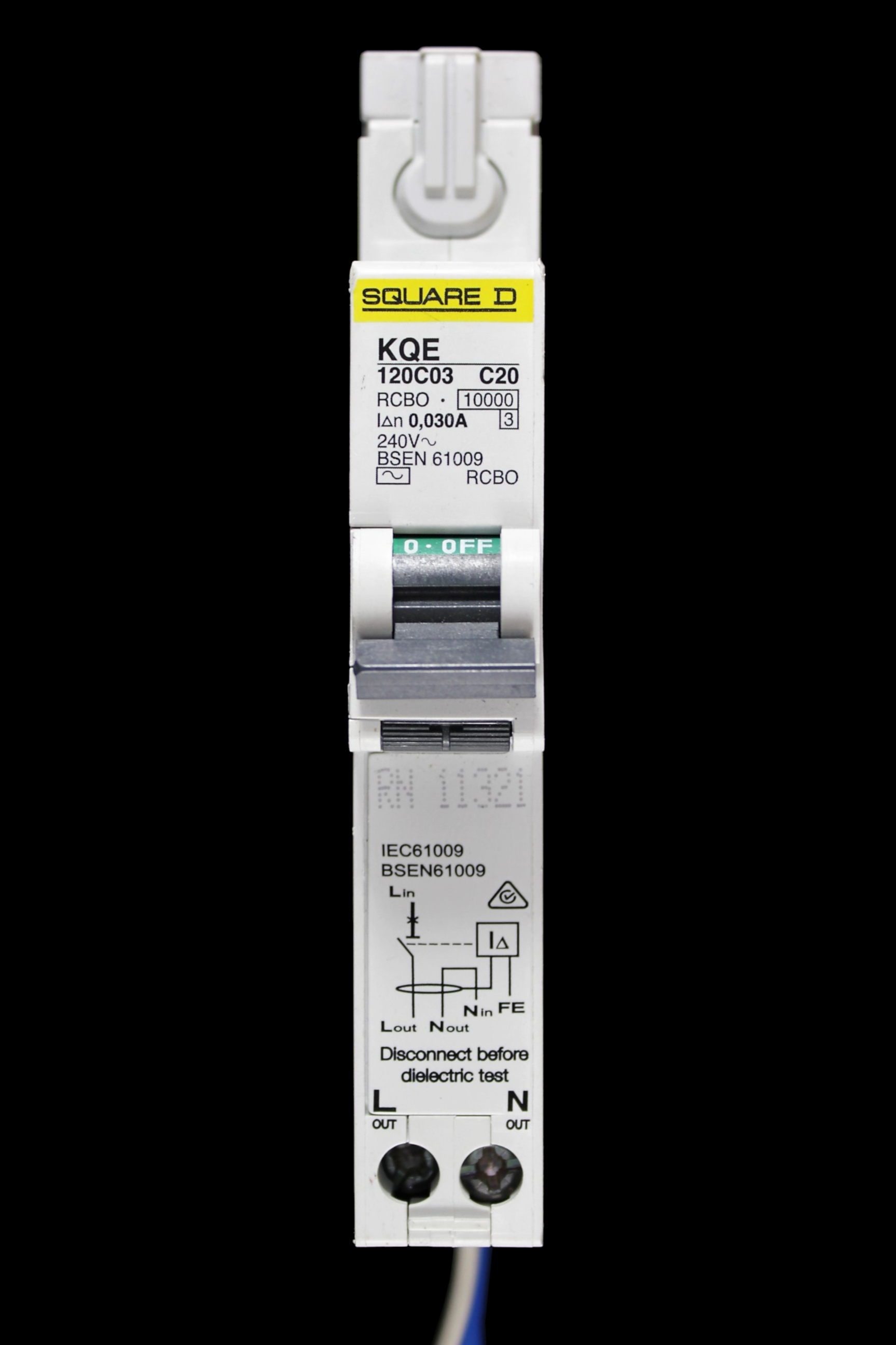 SQUARE D 20 AMP CURVE C 10kA 30mA RCBO TYPE AC KQE 120C03