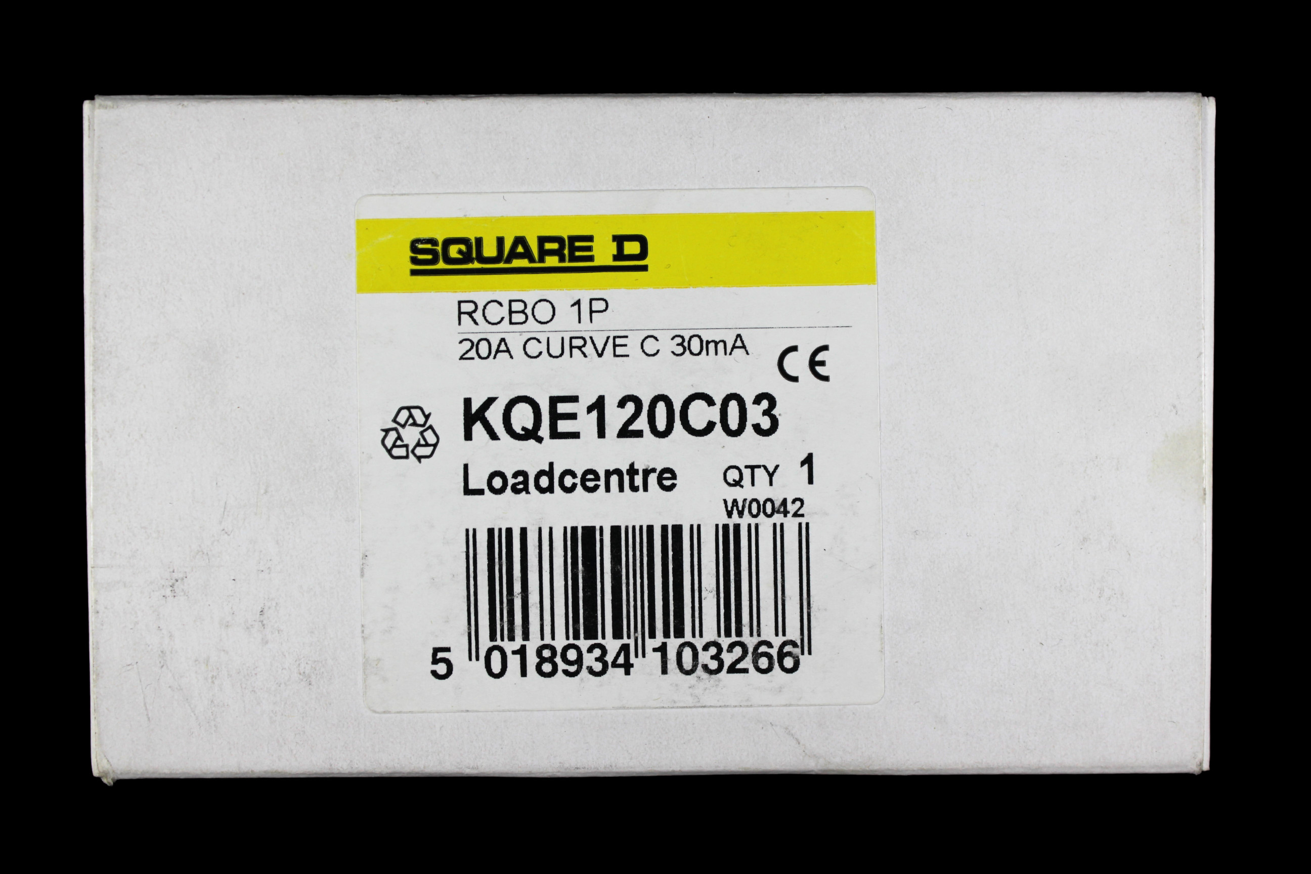 SQUARE D 20 AMP CURVE C 10kA 30mA RCBO TYPE AC KQE 120C03