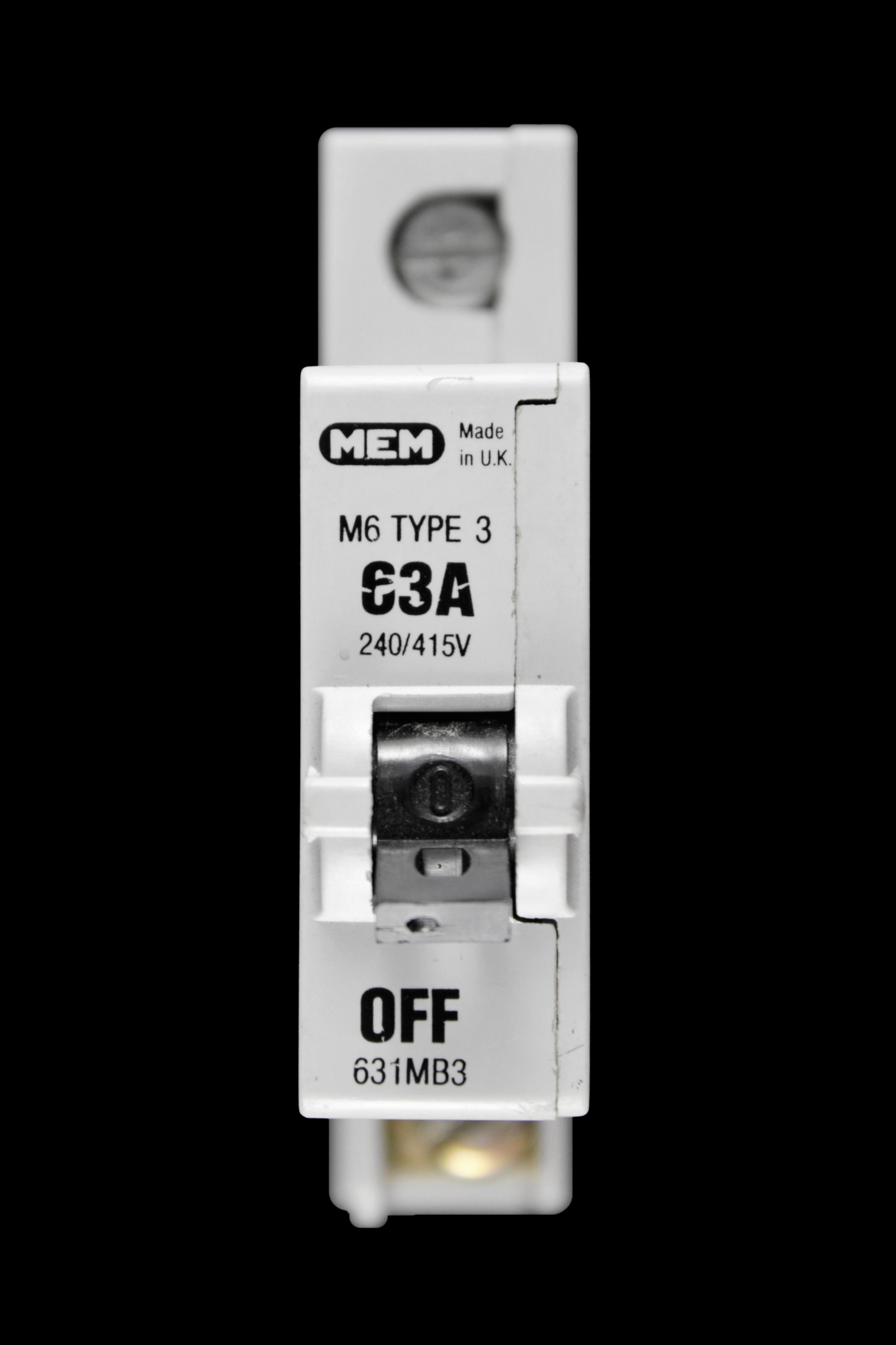 MEM 63 AMP TYPE 3 M6 MCB CIRCUIT BREAKER 631MB3 GREY