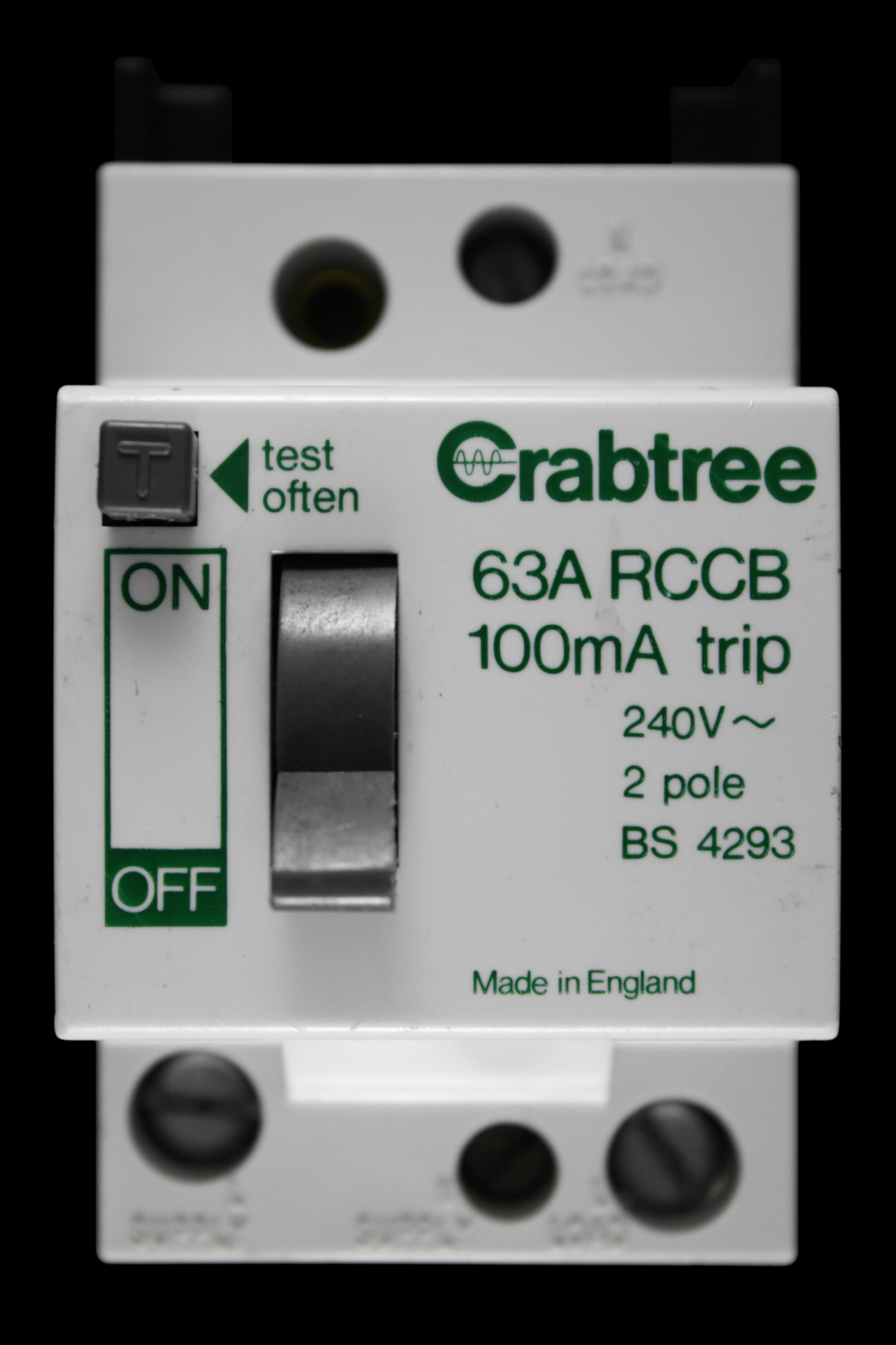 CRABTREE 63 AMP 100mA DOUBLE POLE RCCB