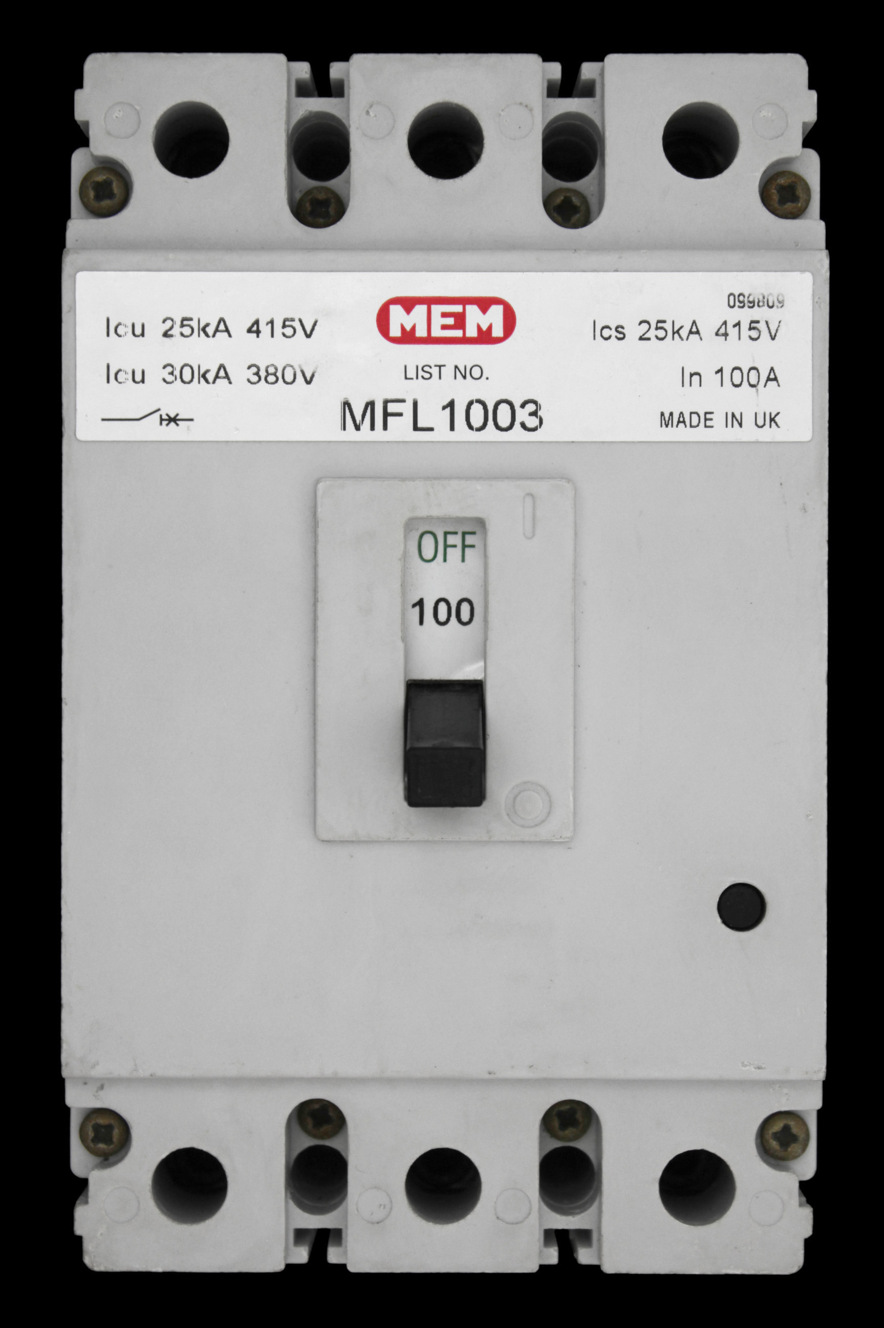 MEM 100 MCCB TRIPLE POLE 25kA MFL1003 GREY