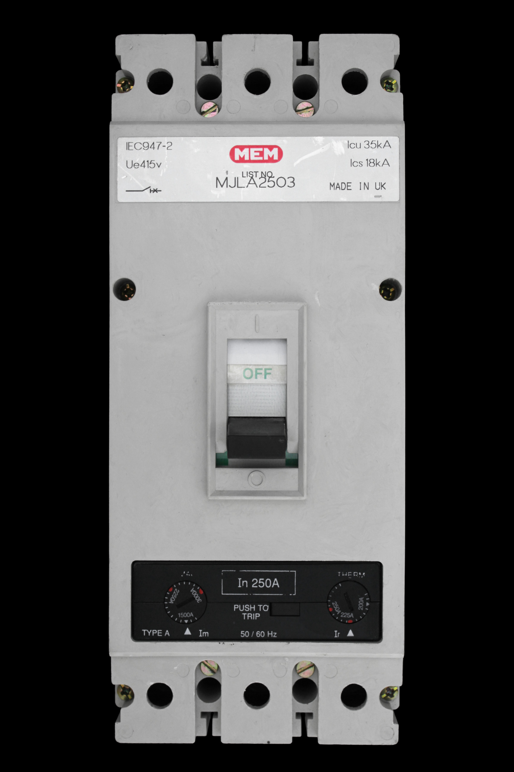 MEM 250 AMP 35kA TRIPLE POLE MCCB MJLA2503