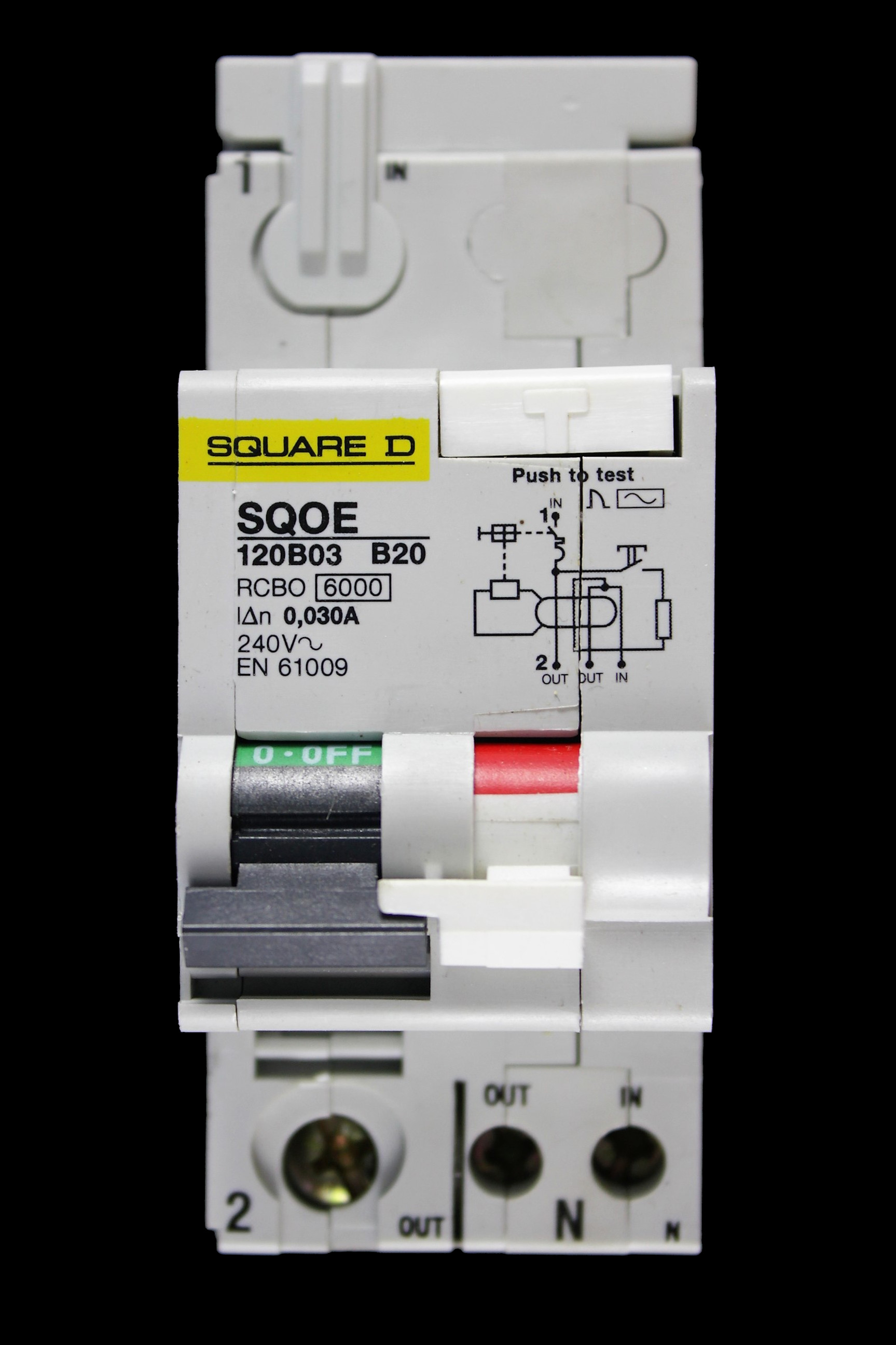 SQUARE D 20 AMP CURVE B 6kA 30mA DOUBLE POLE RCBO TYPE AC SQOE120B03