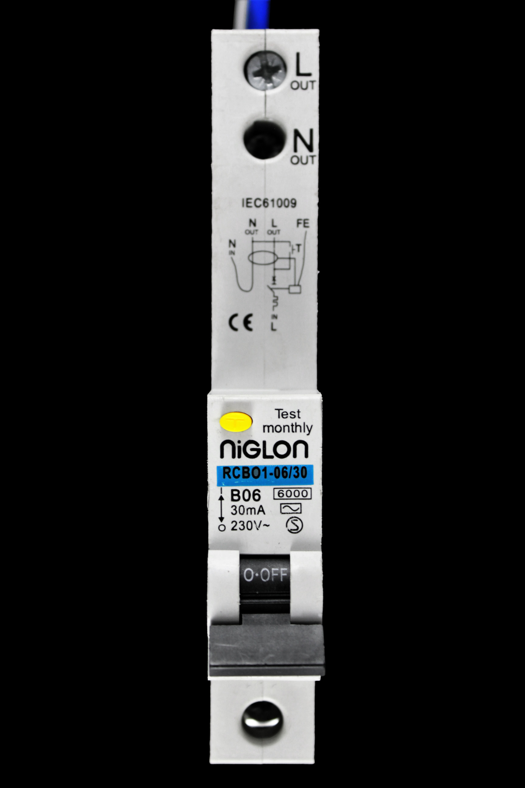 NIGLON 6 AMP CURVE B 6kA 30mA RCBO RCBO1-06/30 BLUE