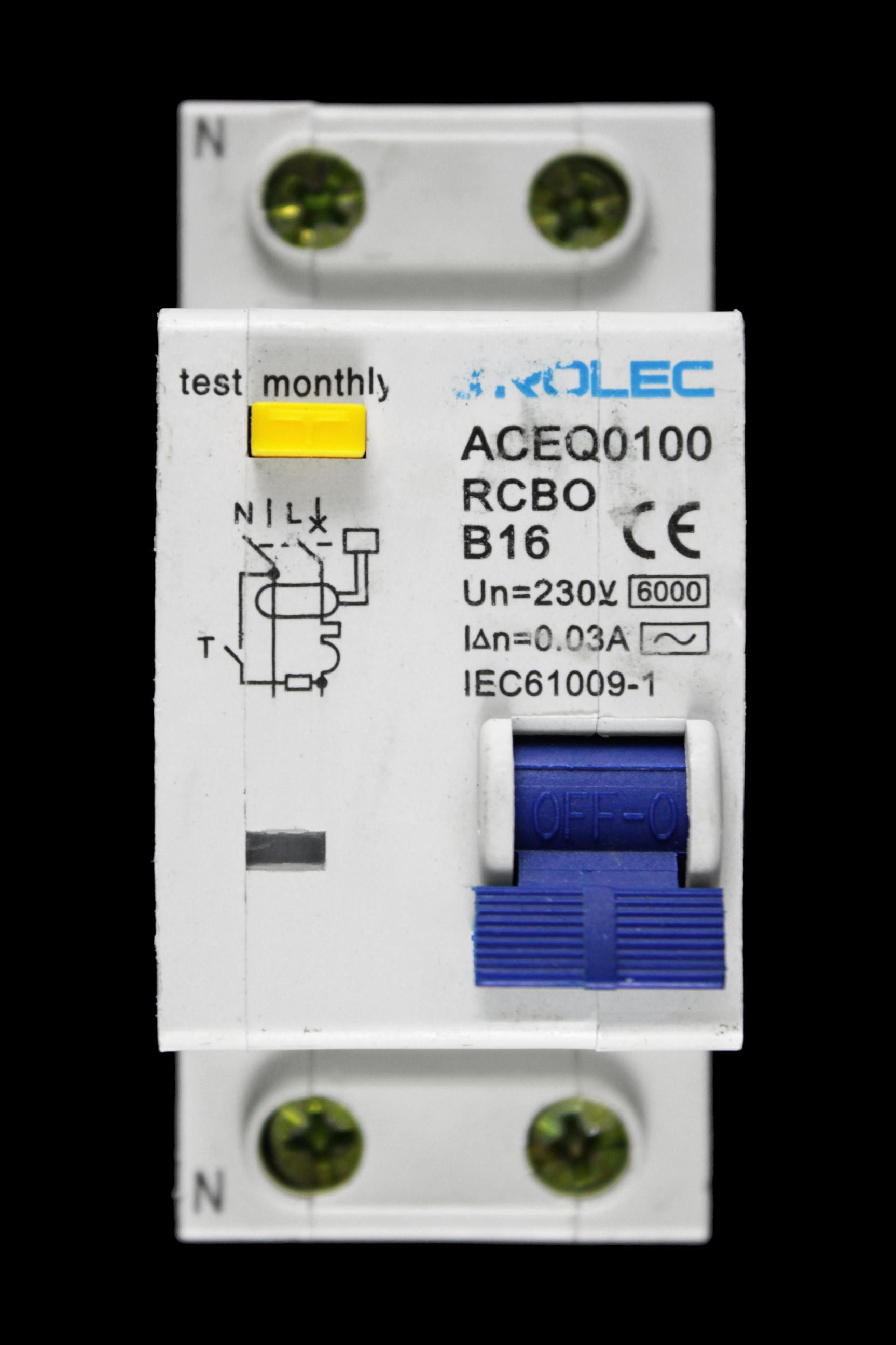 ROLEC 16 AMP CURVE B 6kA 30mA DOUBLE POLE RCBO TYPE AC ACEQ0100