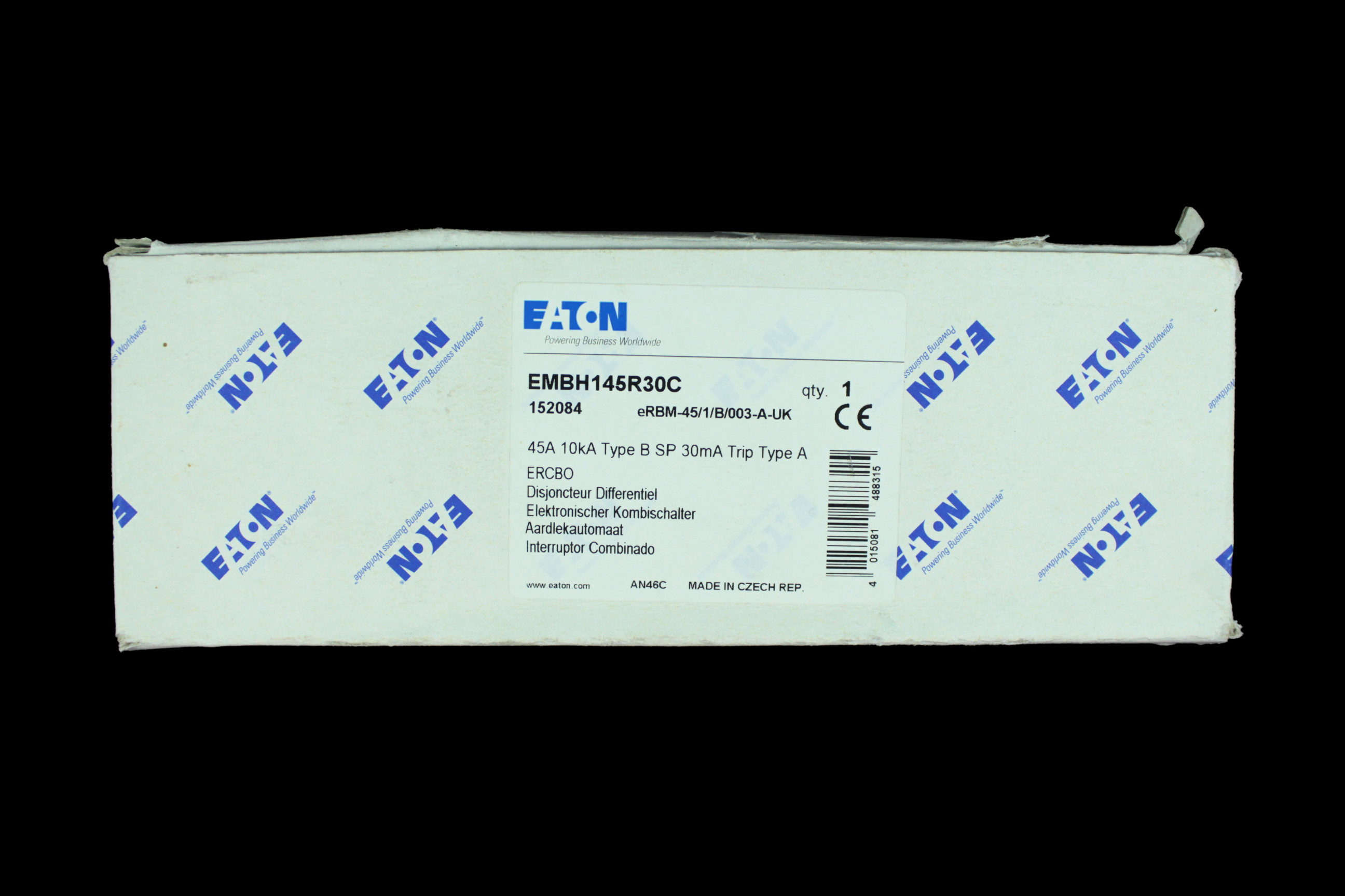 EATON 45 AMP CURVE B 10kA 30mA RCBO TYPE A EMBH145R30C ERBM-45/1/B/003