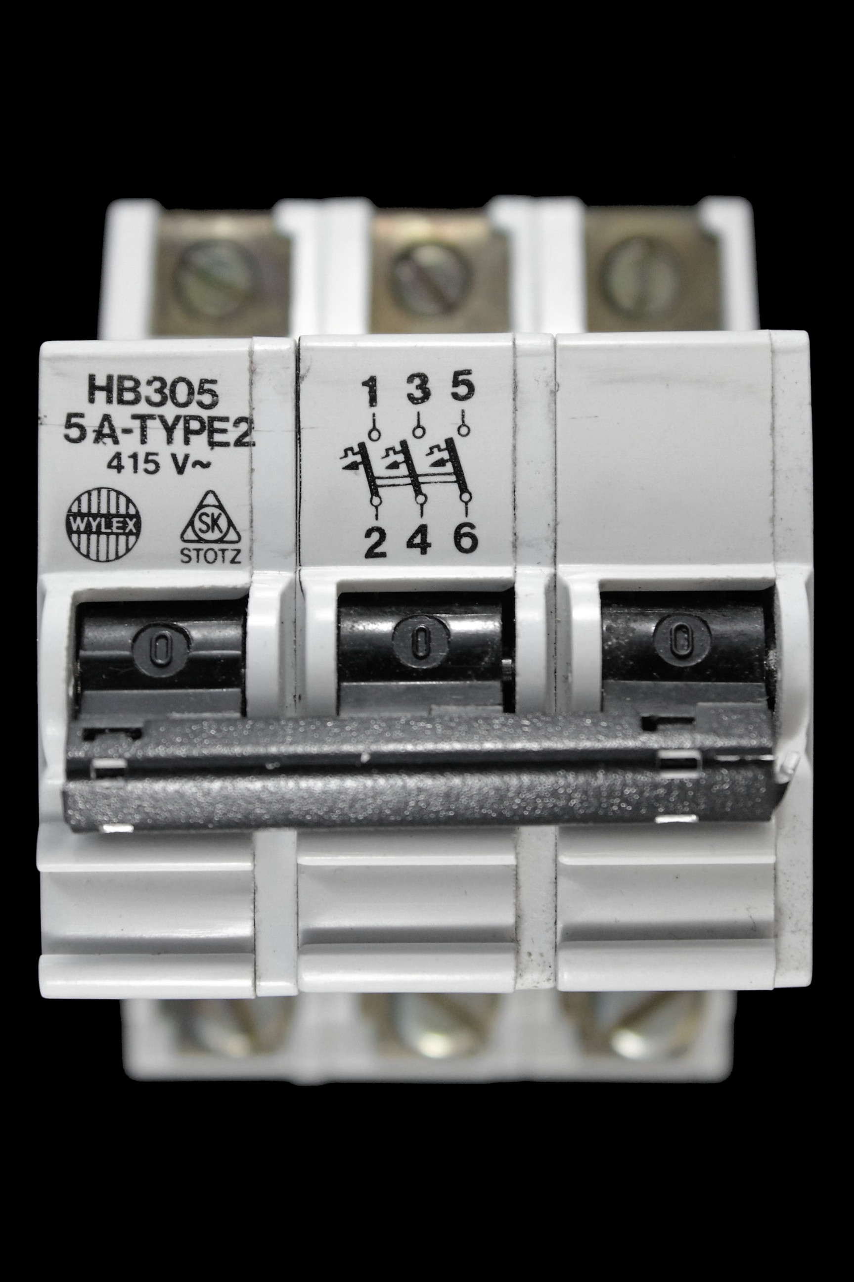 WYLEX 5 AMP TYPE 2 M9 TRIPLE POLE MCB CIRCUIT BREAKER HB305 STOTZ