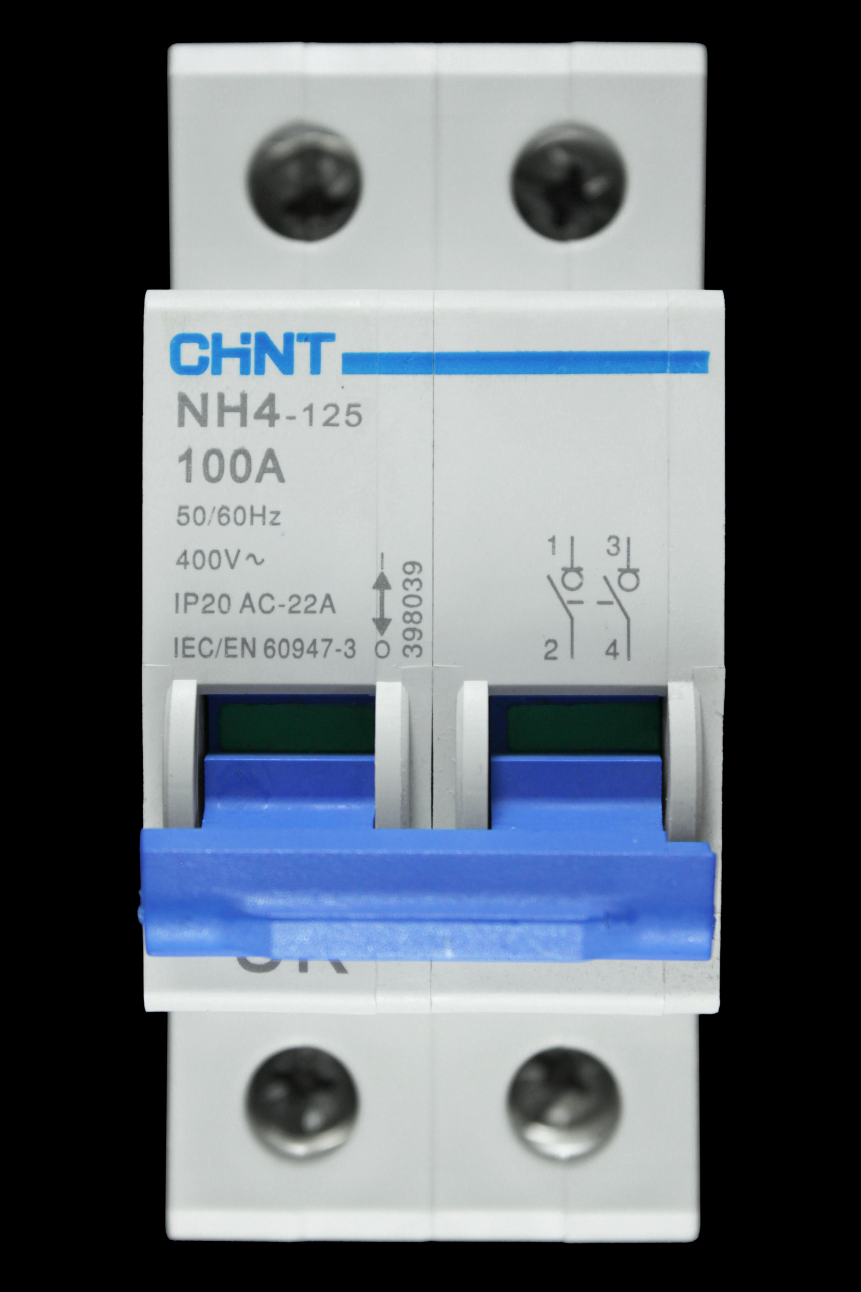 CHINT 100 AMP DOUBLE POLE MAIN SWITCH DISCONNECTOR NH4-125 398039