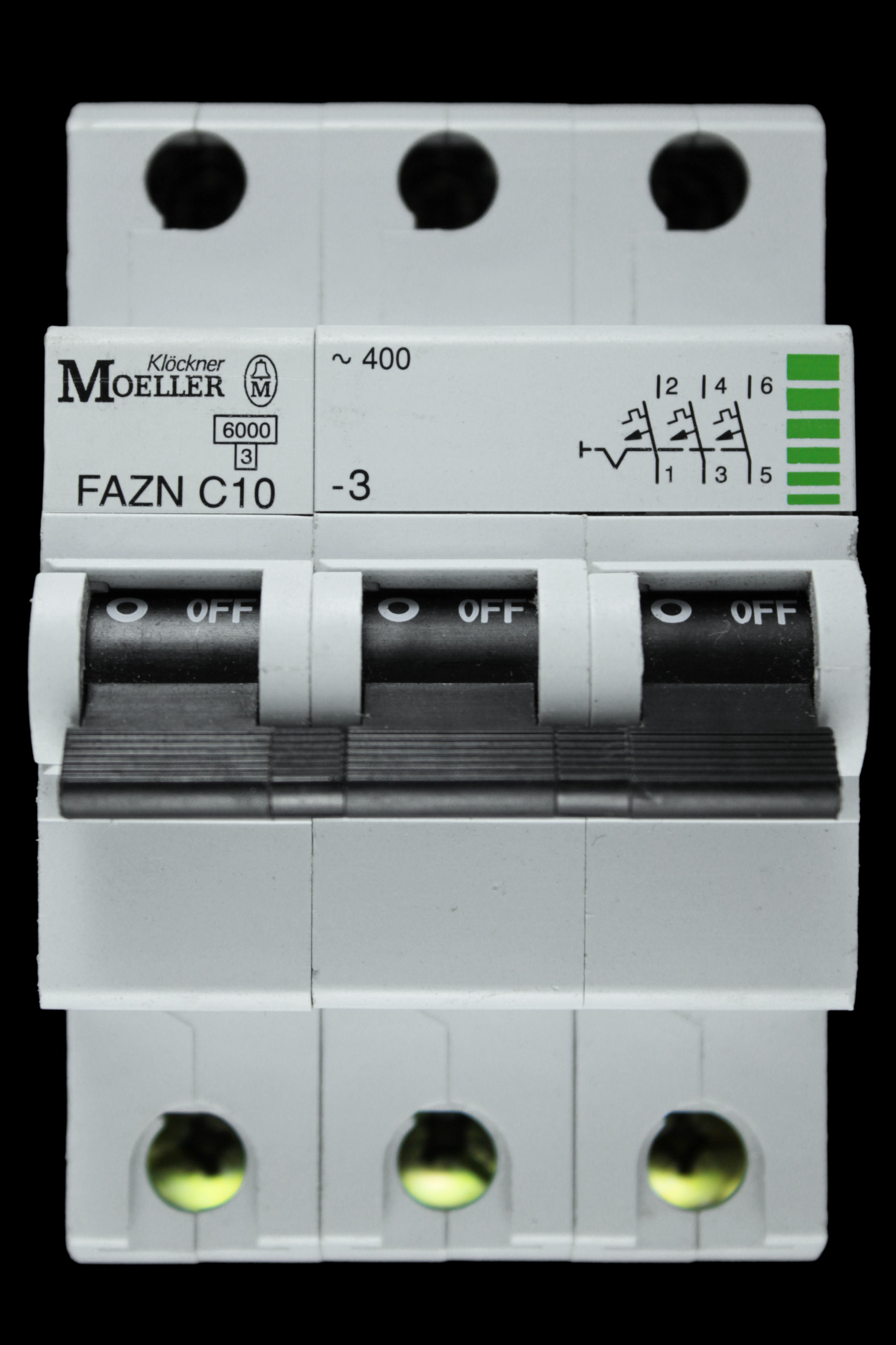 MOELLER 10 AMP CURVE C 6kA TRIPLE POLE MCB CIRCUIT BREAKER FAZN C10-3