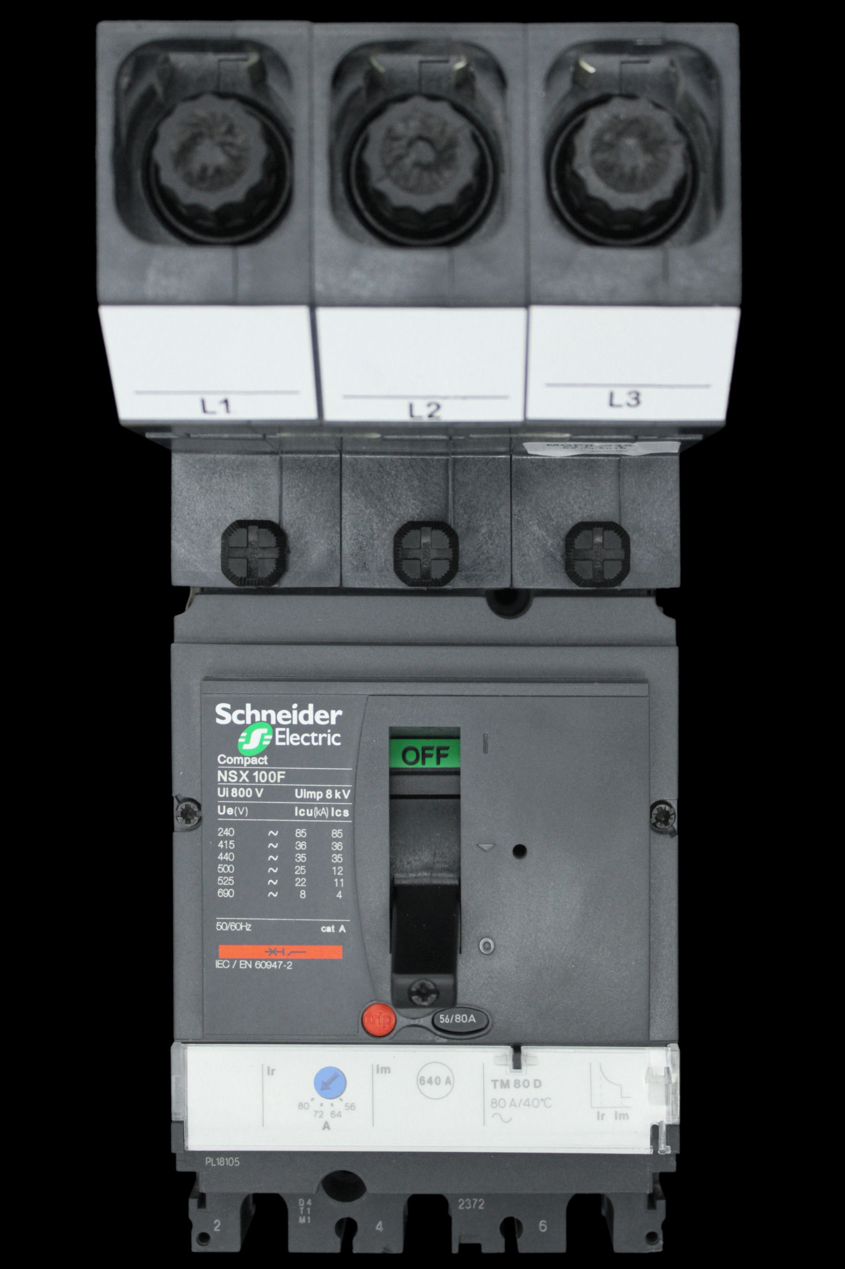 SCHNEIDER 80 AMP 36kA TRIPLE POLE MCCB NSX100F MGP0803X