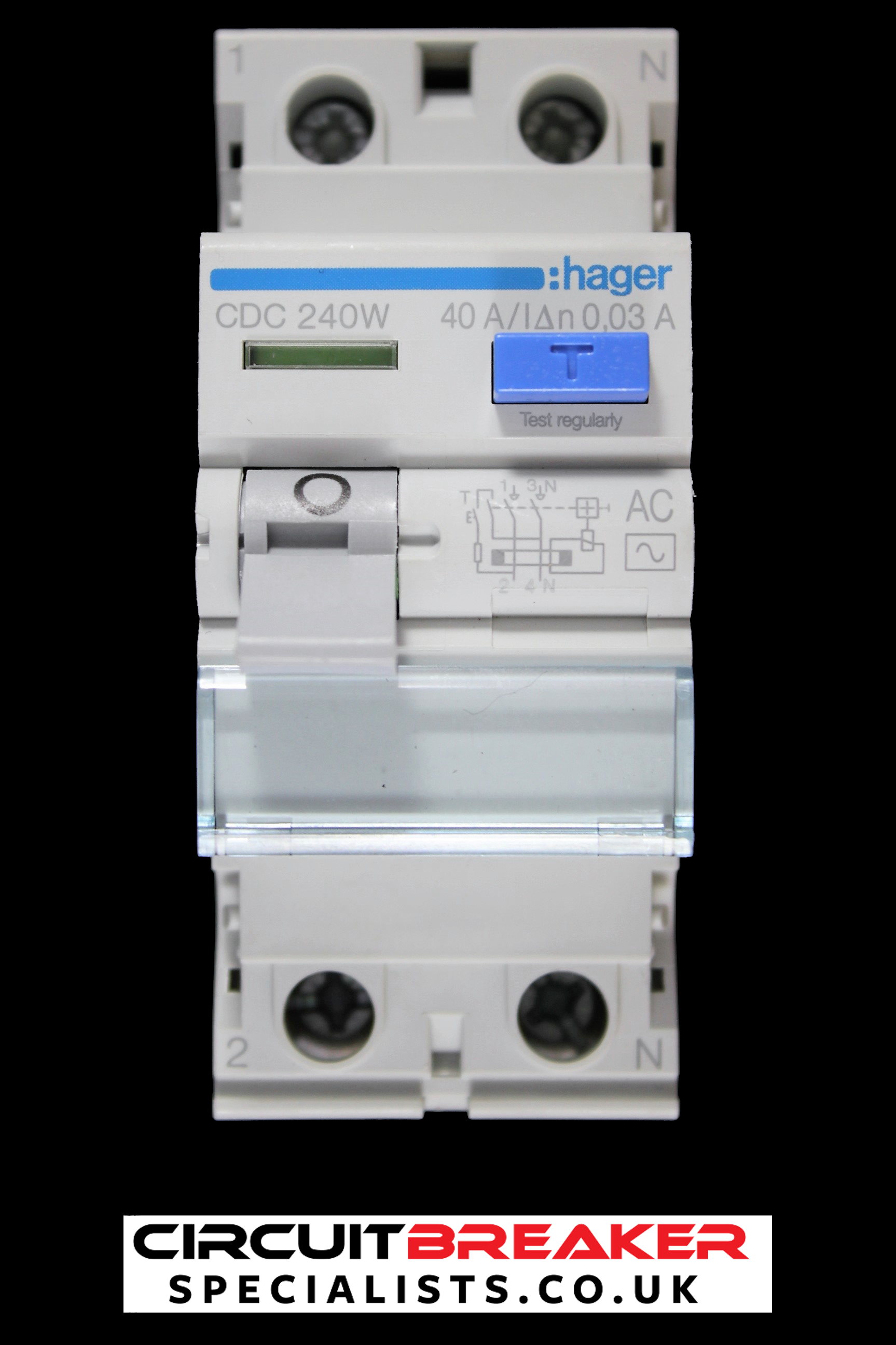HAGER 40 AMP 30mA DOUBLE POLE RCD TYPE AC CDC240W 161471