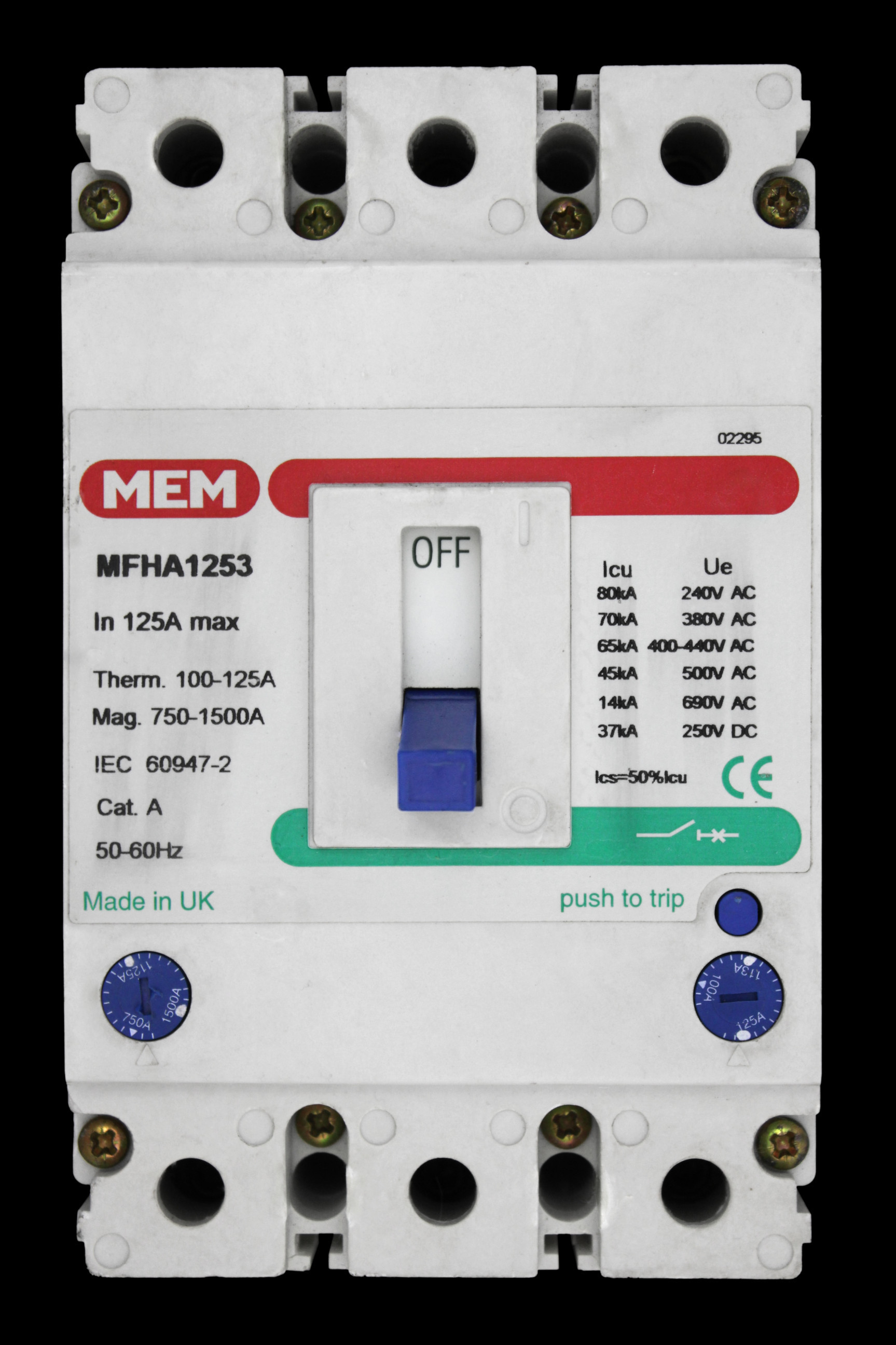 MEM 125 MCCB TRIPLE POLE 65kA MFHA1253 MFL1253